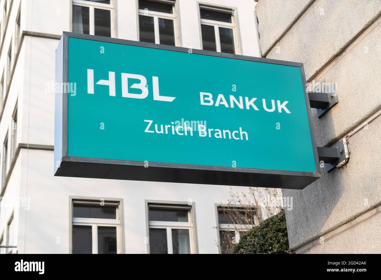 Zurich, Switzerland - January 10, 2021: HBL - Habib bank Limited is a Swiss multinational commercial bank which is based in Zurich, Switzerland. Stock Photo