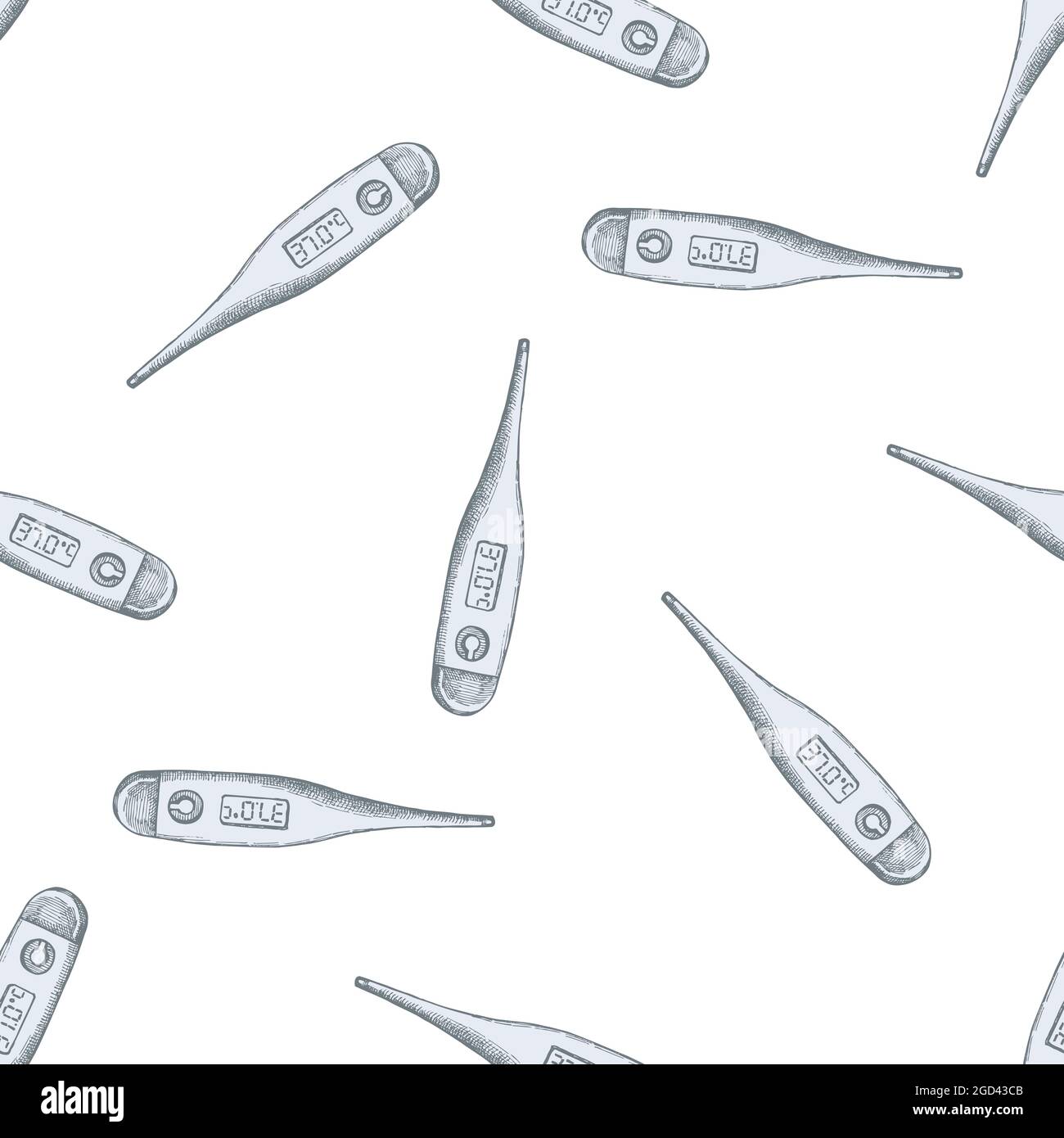 Seamless pattern with hand drawn pastel medical thermometer Stock Vector