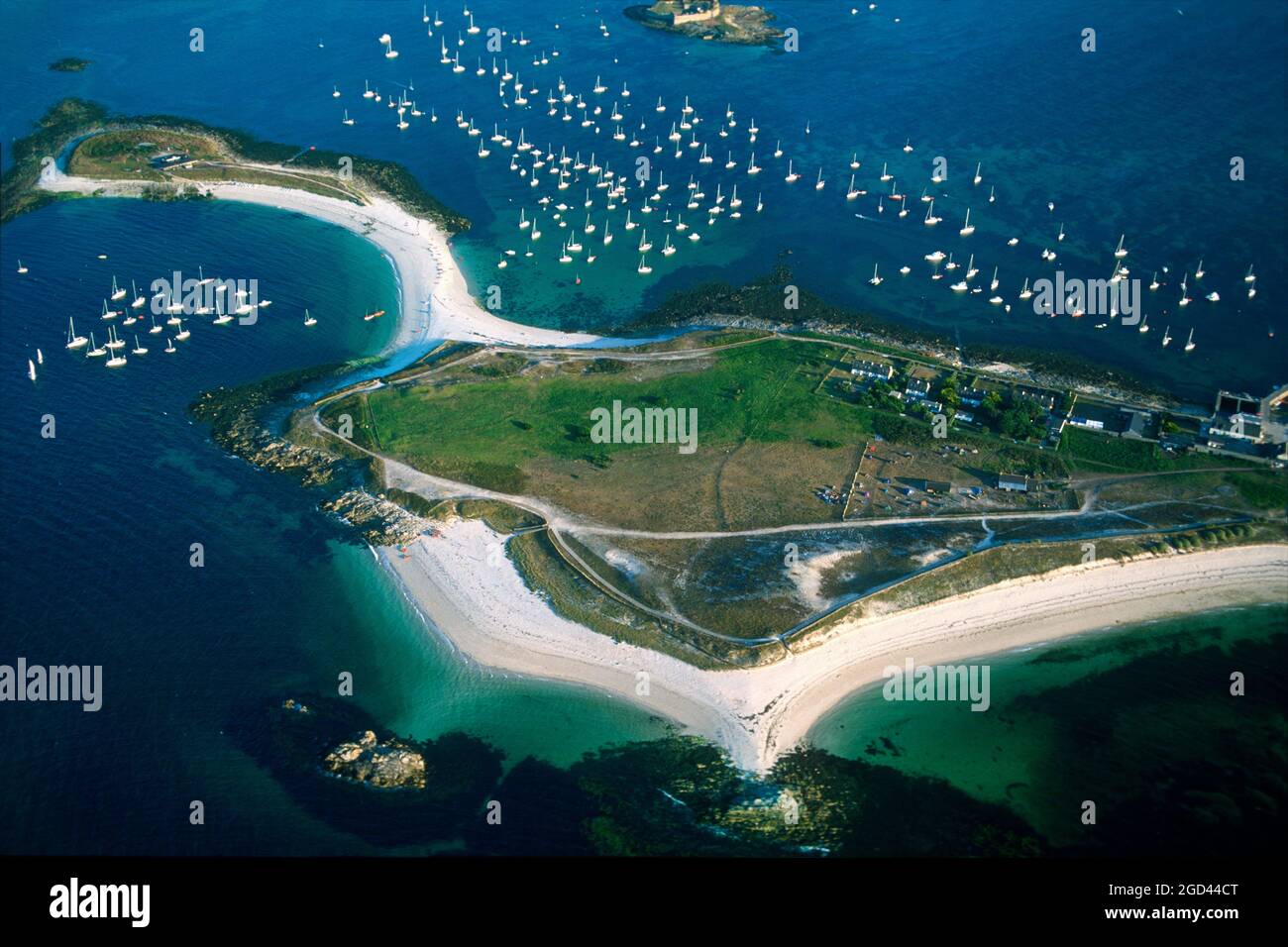 FINISTERE (29) BRITTANY, AERIAL VIEW OF THE GLENAN ARCHIPELAGO, FRANCE Stock Photo