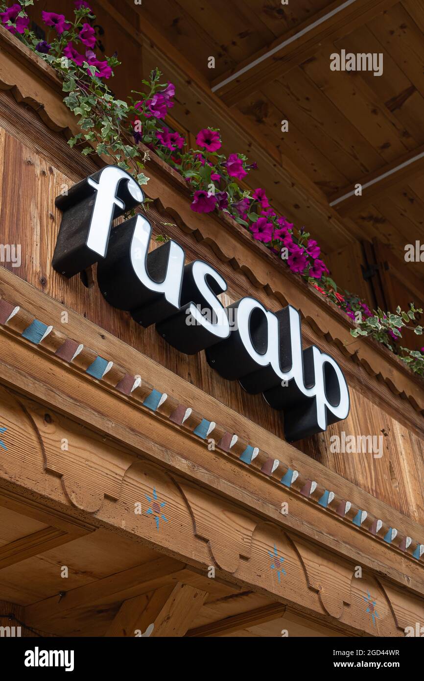 Gstaad, Switzerland - July 16, 2020: Fusalp is a brand of winter clothing, originally for skiing Stock Photo