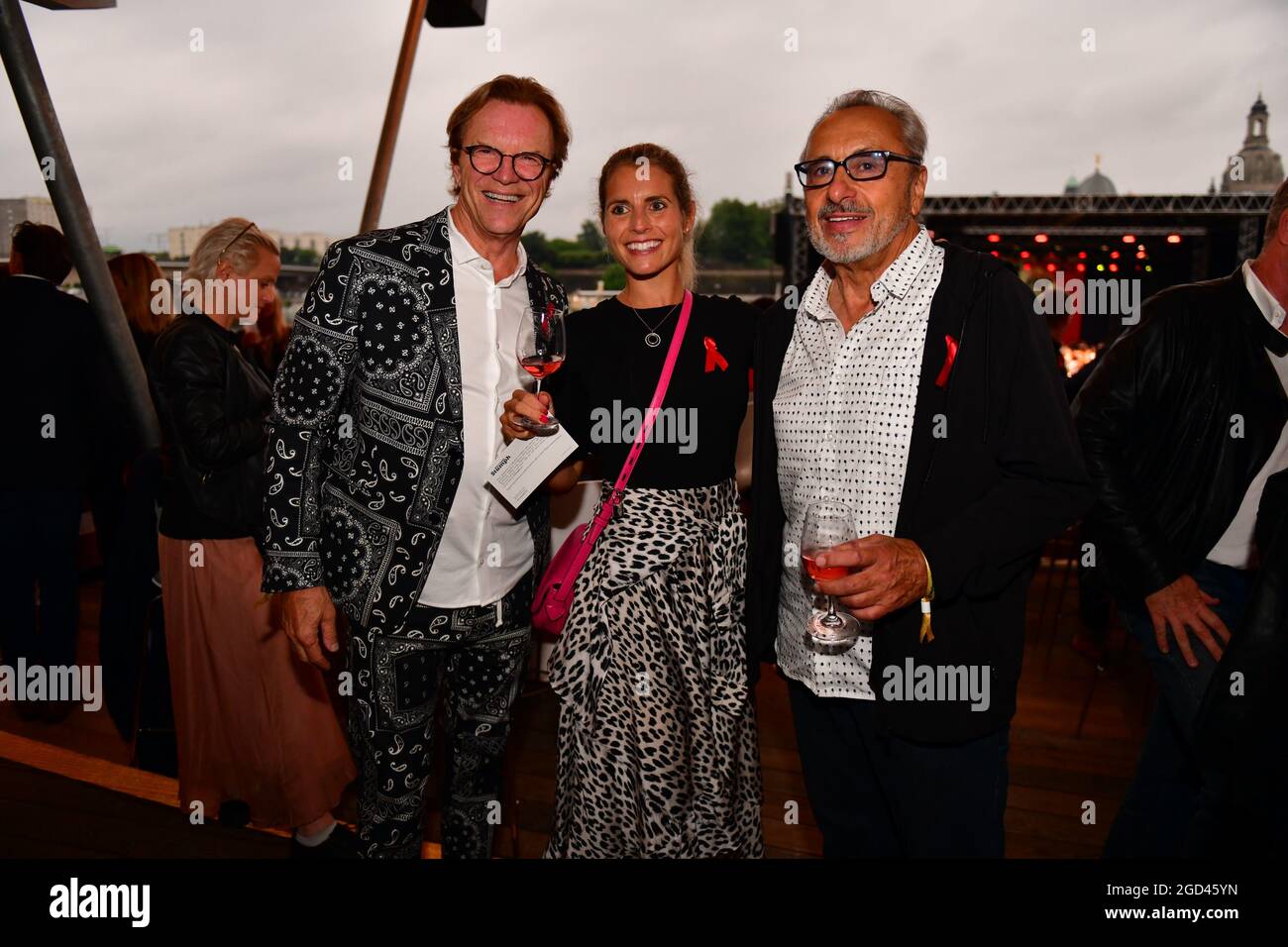 Wolfgang Lippert, Franziska Schenk und Wolfgang Stumph beim 15. Hope Jubiläumskonzert auf dem Areal der Filmnächte am Königsufer Dresden. Dresden, 07. Stock Photo