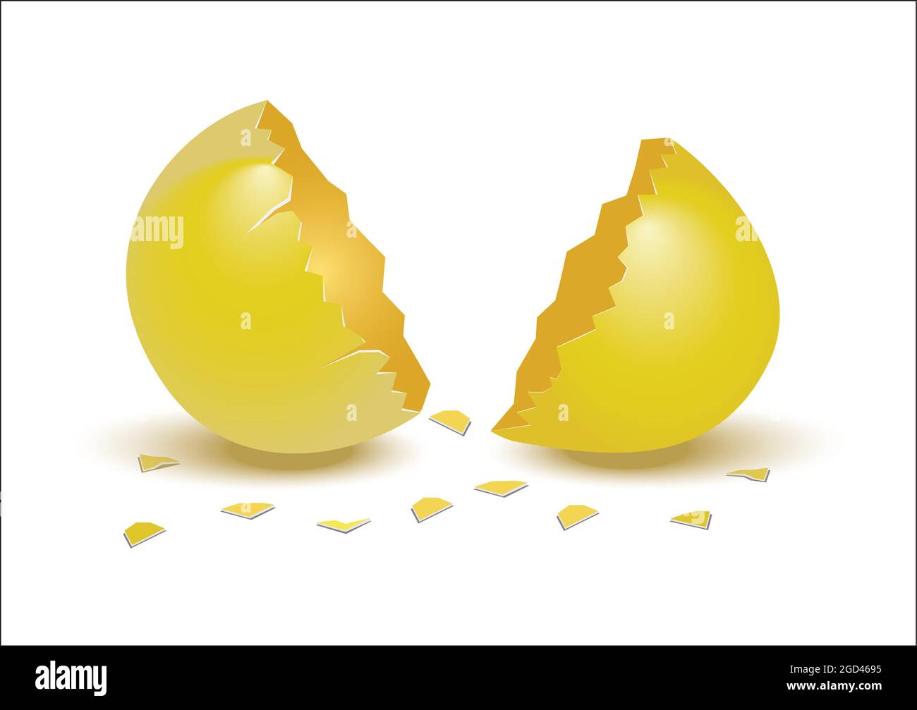 Vector Illustration Of Realistic Broken Golden Egg With Egg Shells