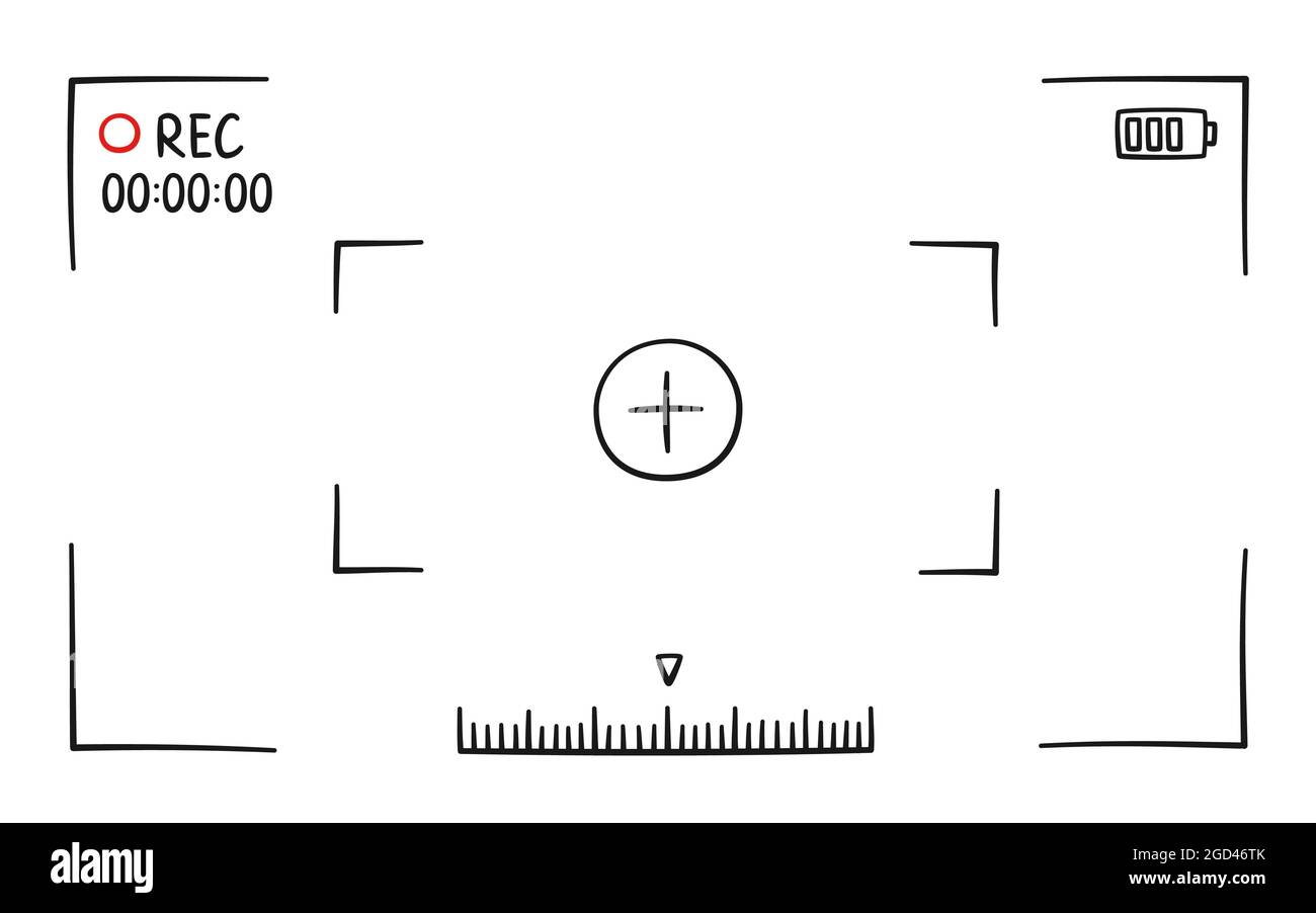 Hand drawn viewfinder frame of camera. Screen of video recorder digital