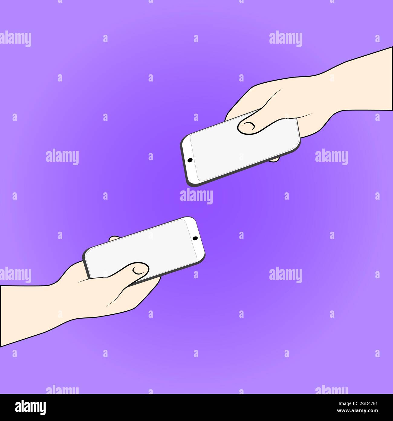 Flat hands with phones. Hands holding phones with empty screens ...
