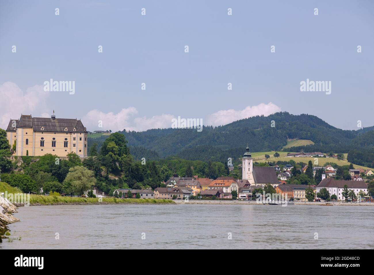 geography / travel, Austria, Upper Austria, Grein at the Danube, Greinburg Castle, ADDITIONAL-RIGHTS-CLEARANCE-INFO-NOT-AVAILABLE Stock Photo
