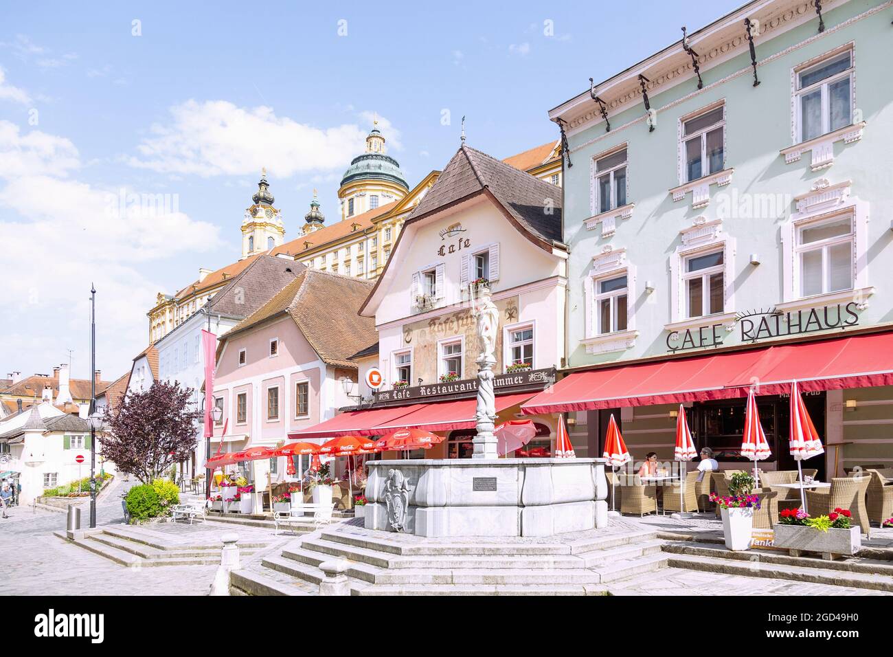 geography / travel, Austria, Vienna, Melk, townhall square, ADDITIONAL-RIGHTS-CLEARANCE-INFO-NOT-AVAILABLE Stock Photo