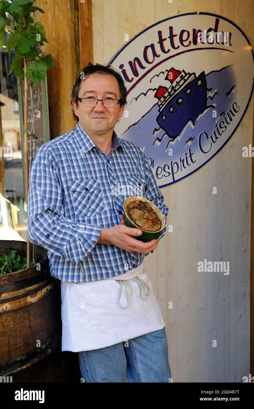 FRANCE, CALVADOS (14) NORMANDY, TROUVILLE, RESTAURANT L'INATTENDU, TERRINES HAND MADE OF L'ESPRIT GARDE MANGER Stock Photo