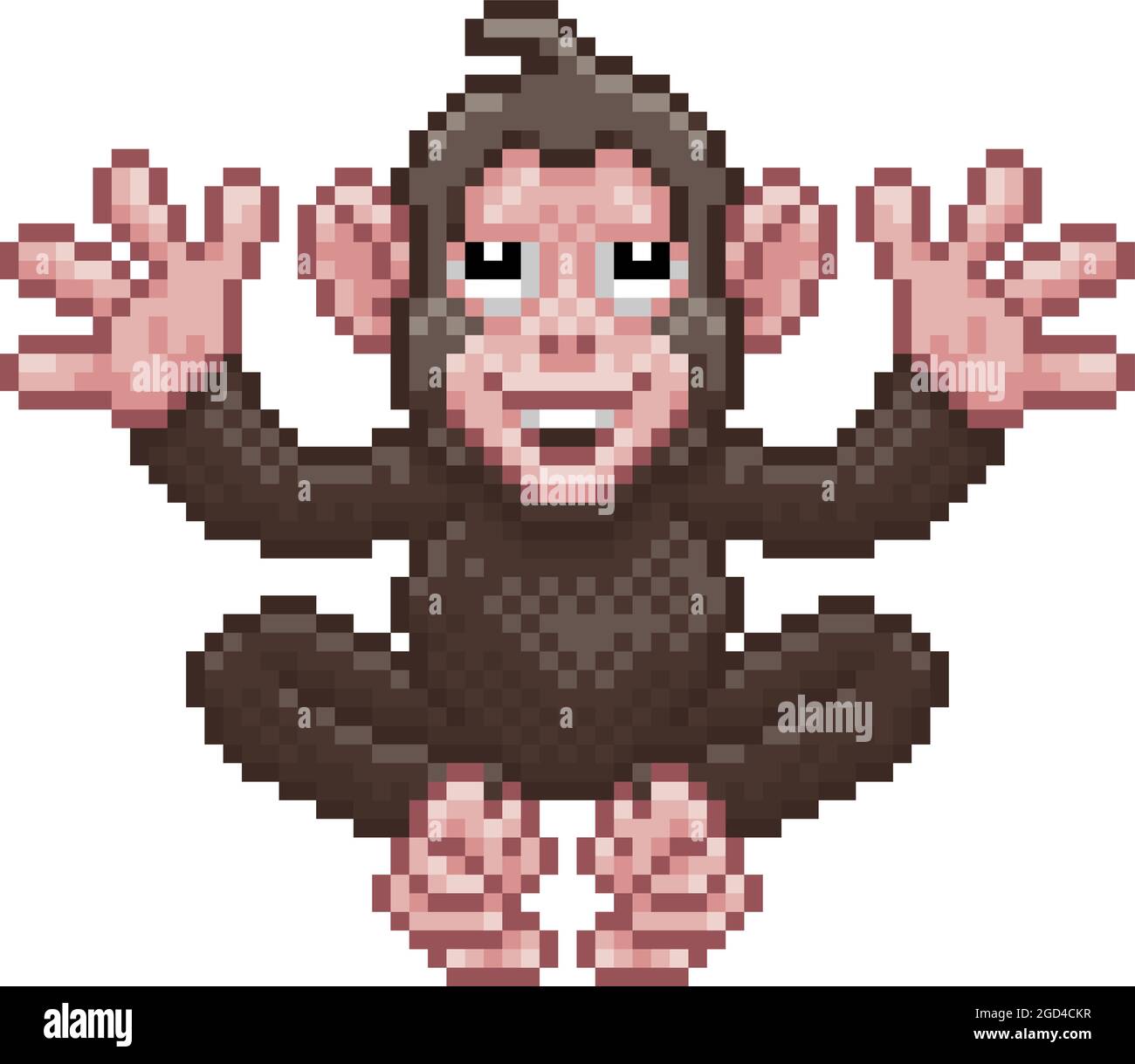 Monkey Chimp Pixel Art Animal Video Game Cartoon Stock Vector