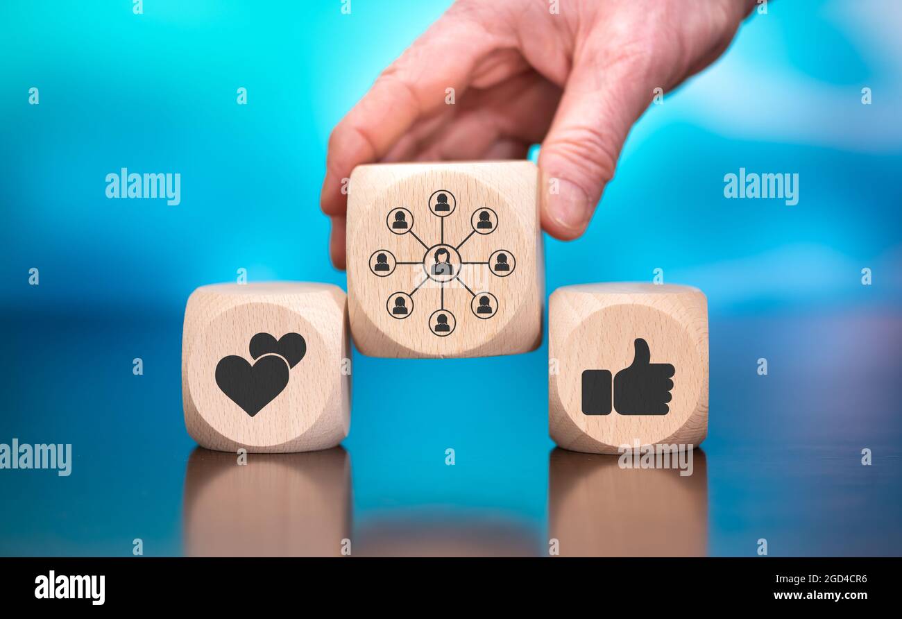Wooden blocks with symbol of followers concept on blue background Stock ...