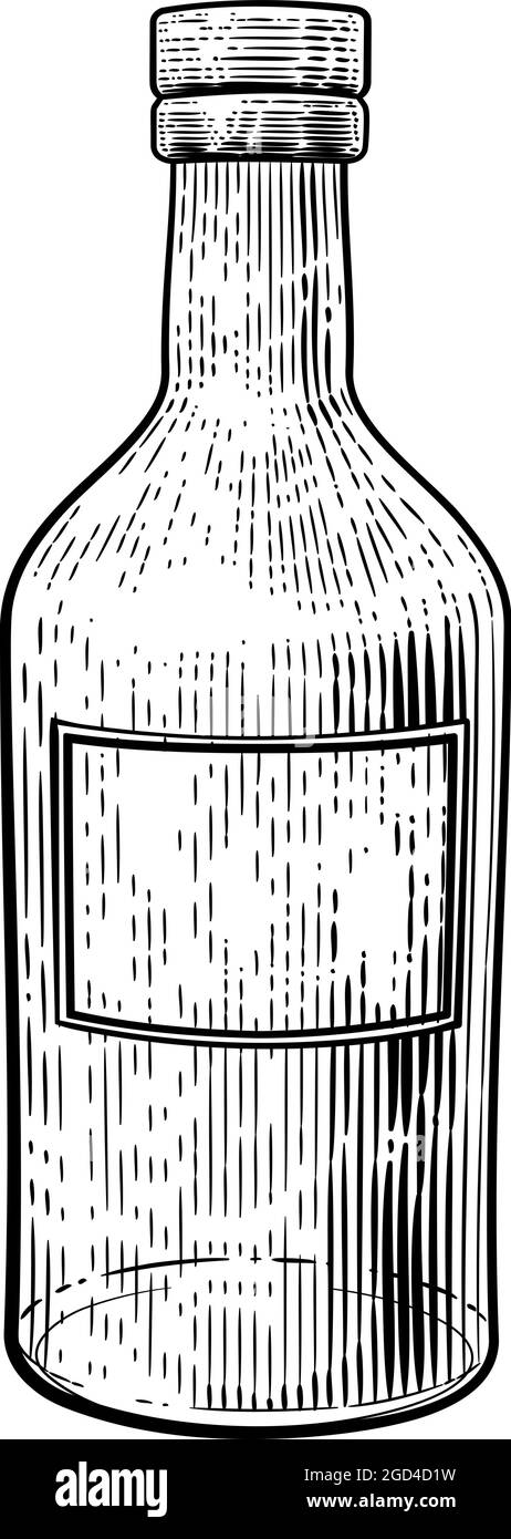 Glass Drink Bottle Vintage Etching Woodcut Style Stock Vector