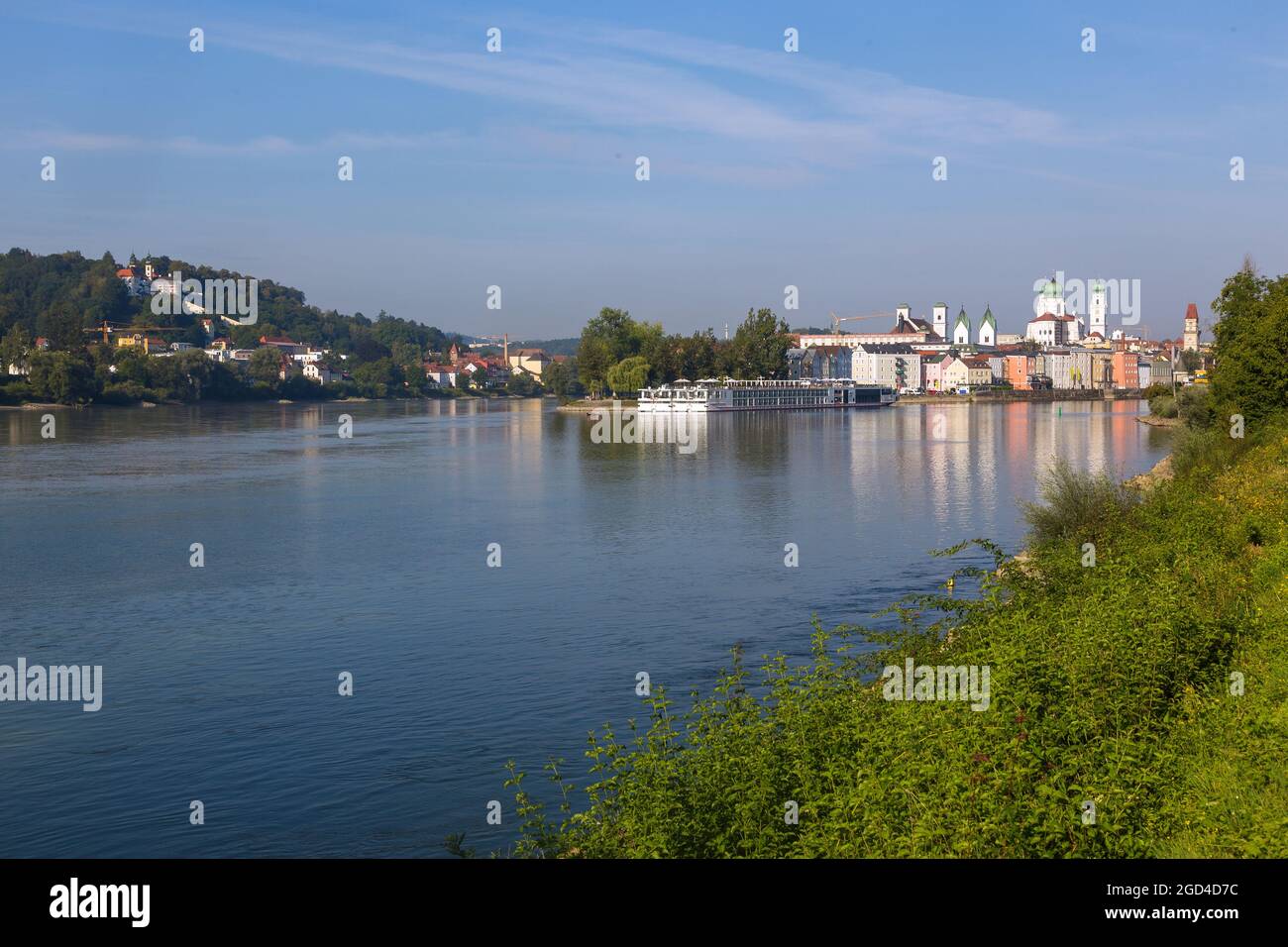 geography / travel, Germany, Bavaria, Passau, three river confluence, ADDITIONAL-RIGHTS-CLEARANCE-INFO-NOT-AVAILABLE Stock Photo