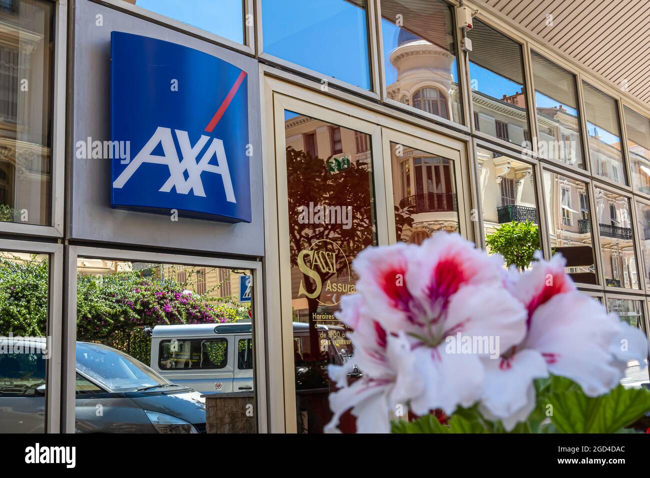 Monte Carlo, Monaco - July 4, 2020: Agency of AXA insurance in Monte Carlo Stock Photo