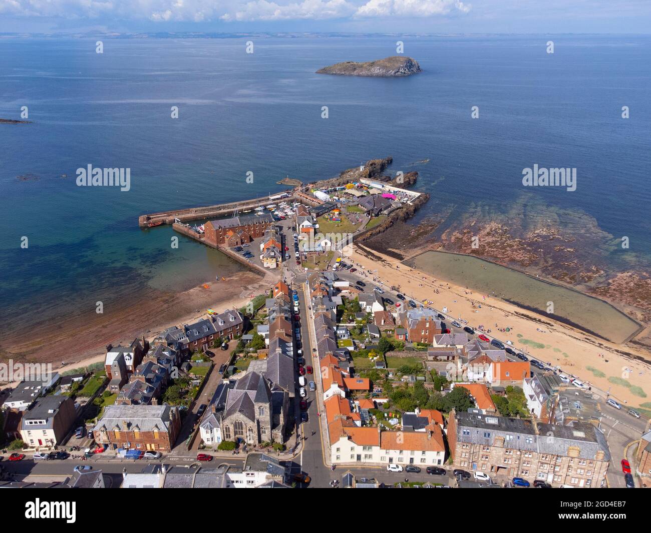 Aerial view from drone of North Berwick in East Lothian, Scotland, UK