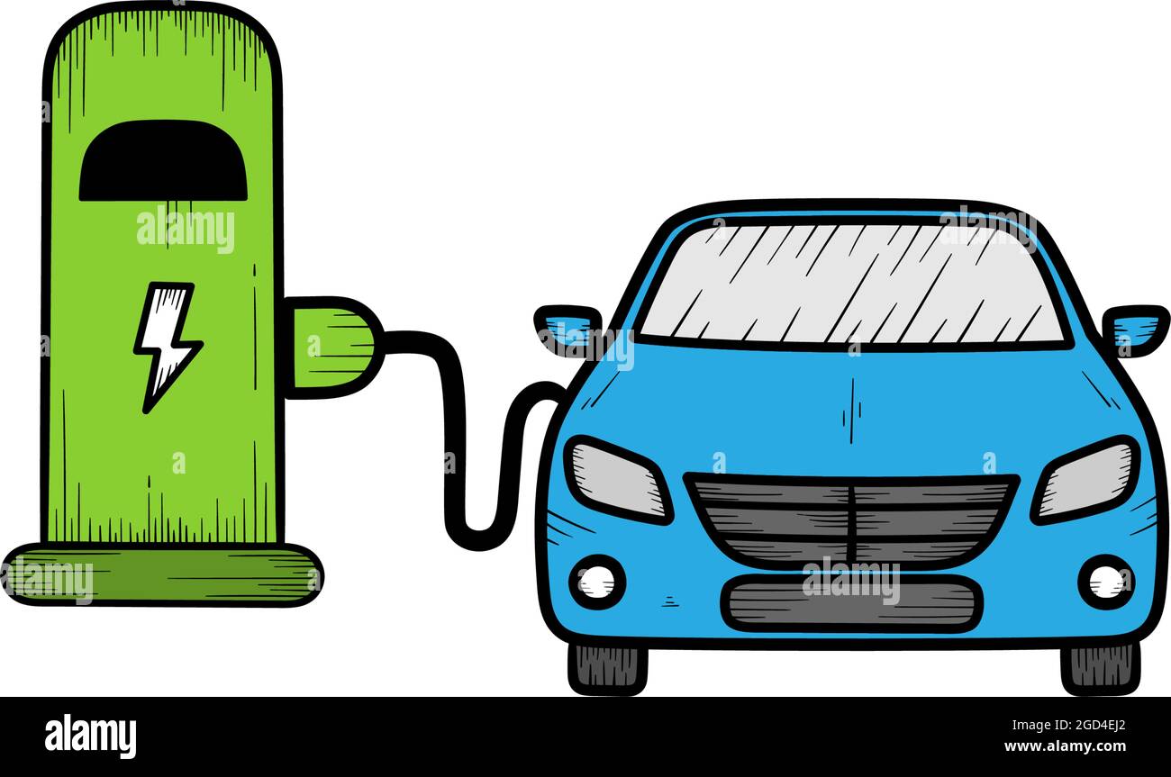 electric-car-charging-at-the-charging-station-cartoon-vector