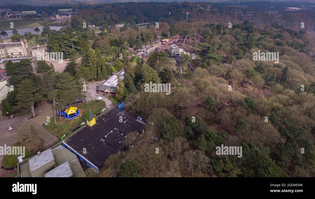 Aerial Drone Views of a Closed Alton Towers in February 2016 Stock Photo
