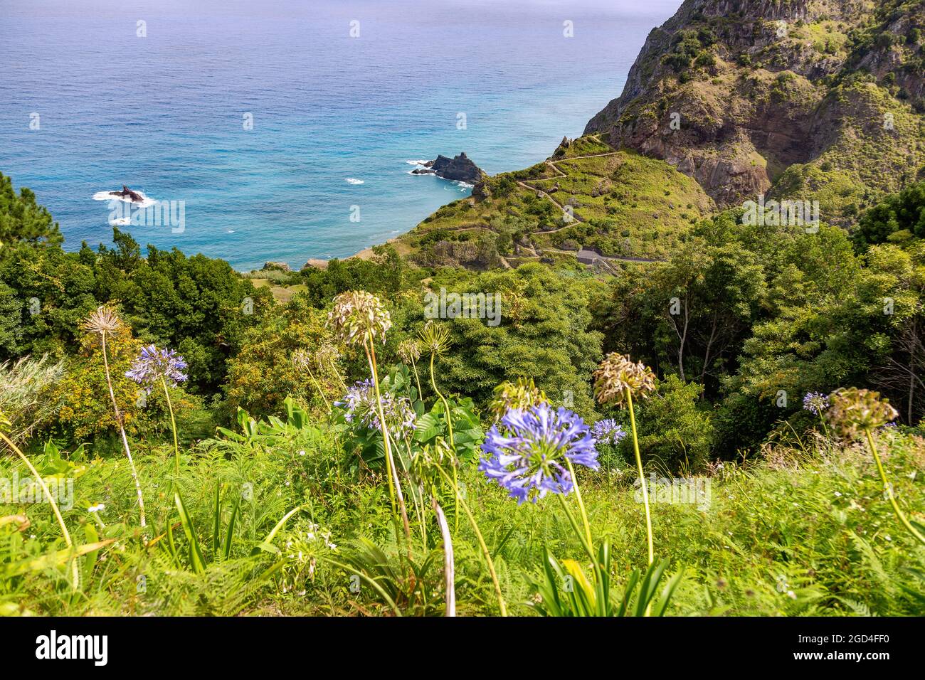 geography / travel, Portugal, Madeira, north coast, view from Miradouro Sao Cristovao at Boaventura, ADDITIONAL-RIGHTS-CLEARANCE-INFO-NOT-AVAILABLE Stock Photo