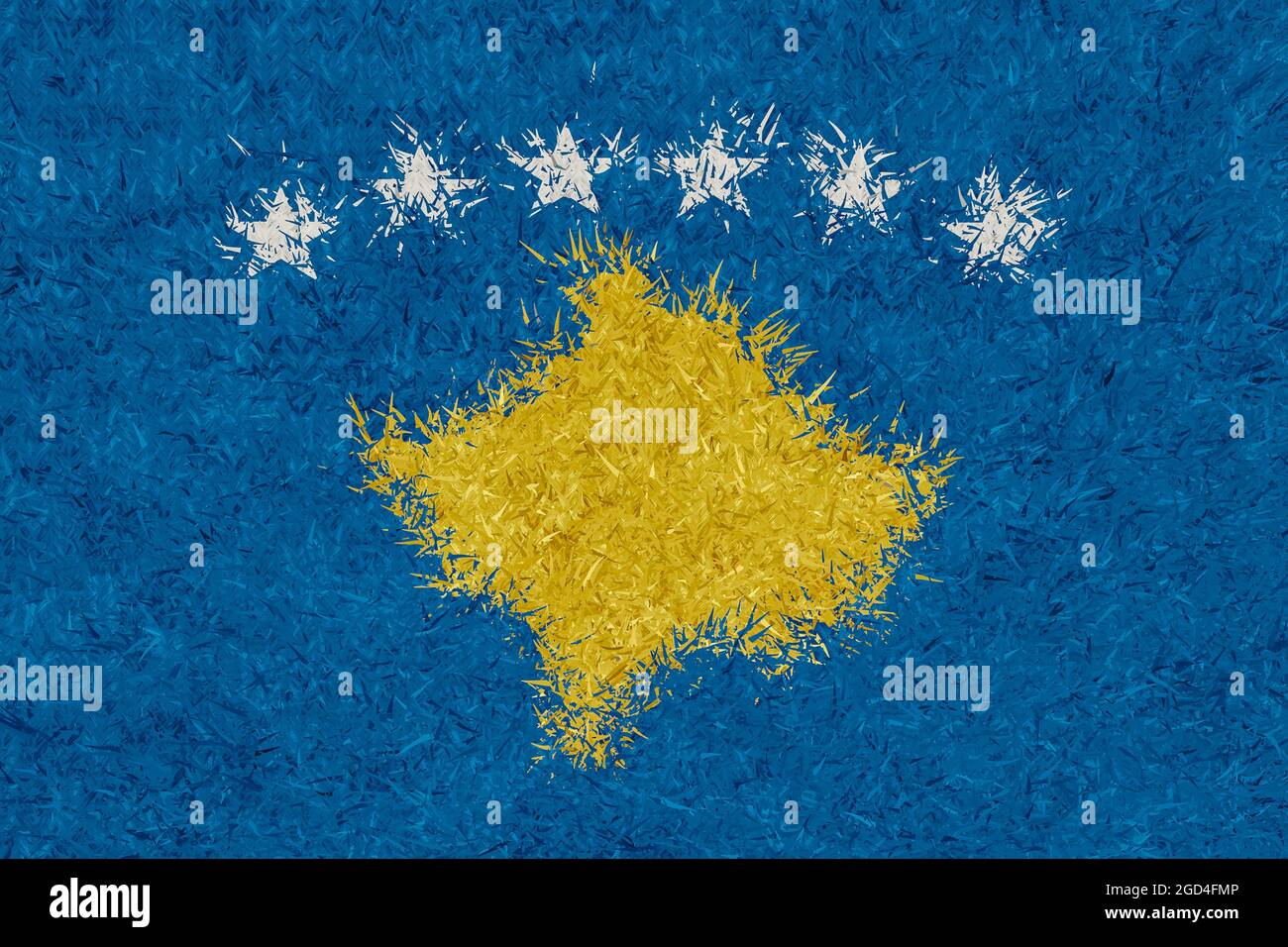 3d rendering of knitted woolly Kosovo flag in front view Stock Photo