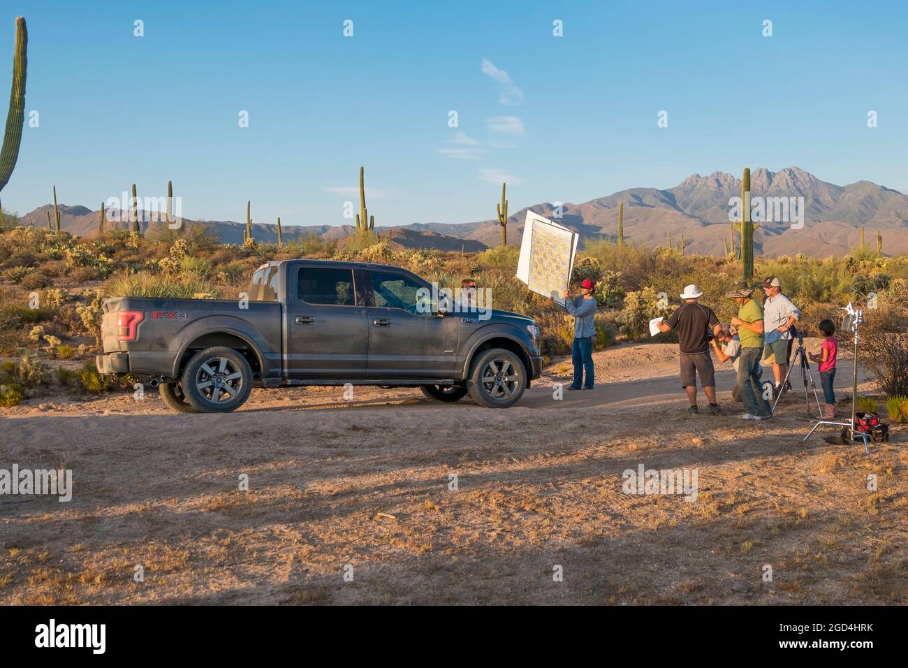 A Ford F150 pickup truck is filmed for a TV commercial in Tonto