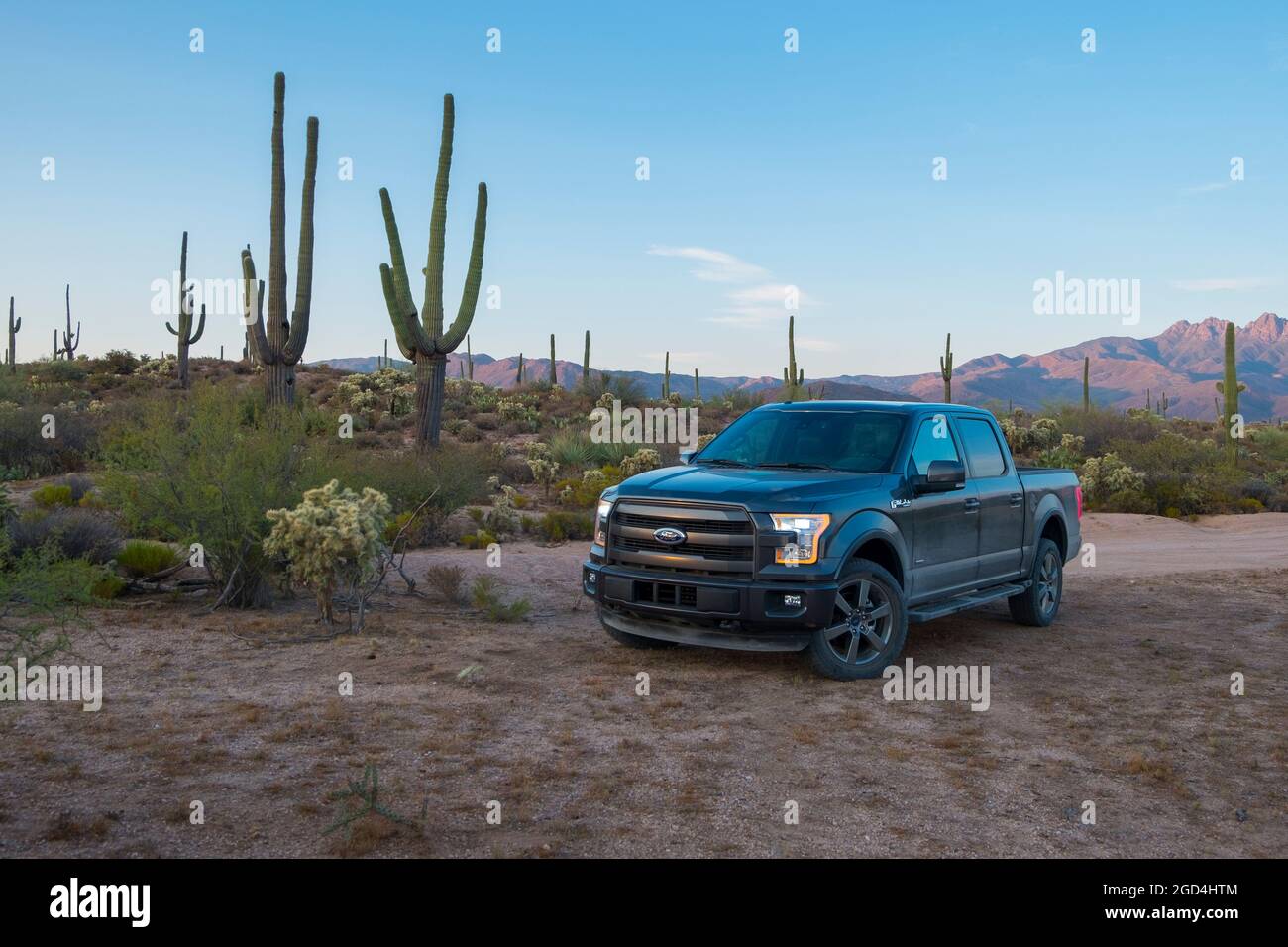 A Ford F150 pickup truck is filmed for a TV commercial in Tonto