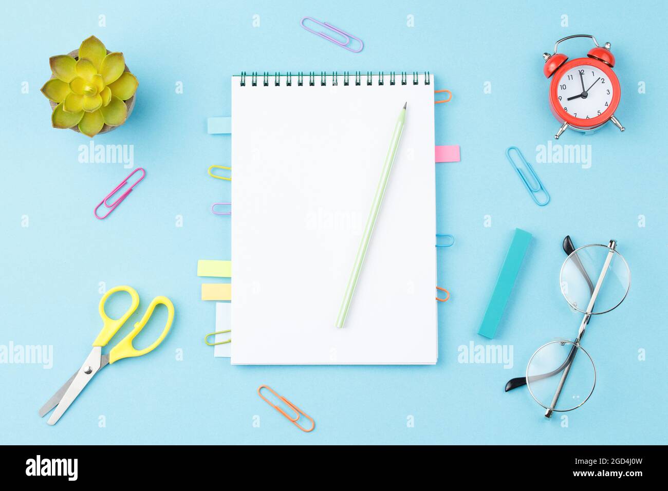 School notebook with bookmarks. Flat lay Stock Photo Alamy