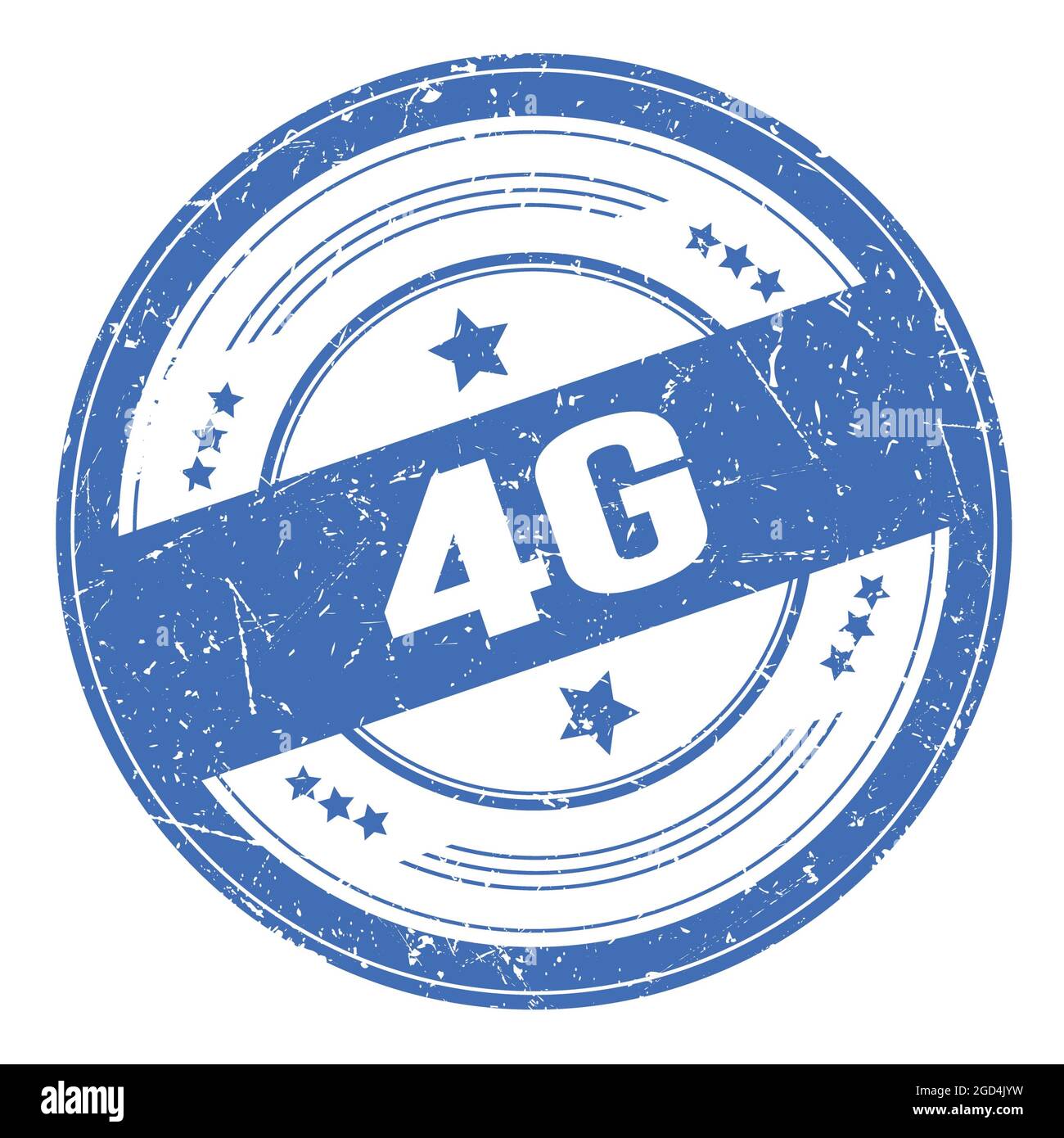 4G text on blue round grungy texture stamp Stock Photo - Alamy