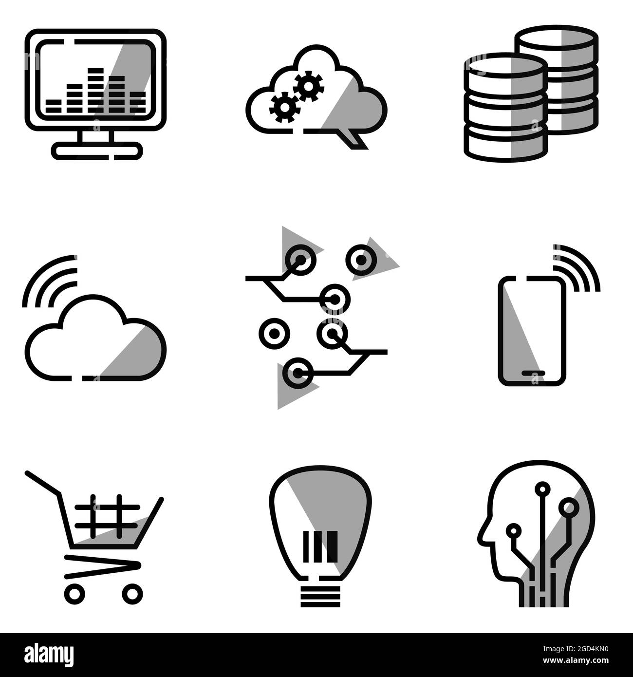 Icon set of technology , cloud coumputing and artificial intelligent algorithm for today visualization marketing 4.0 online platform Stock Photo