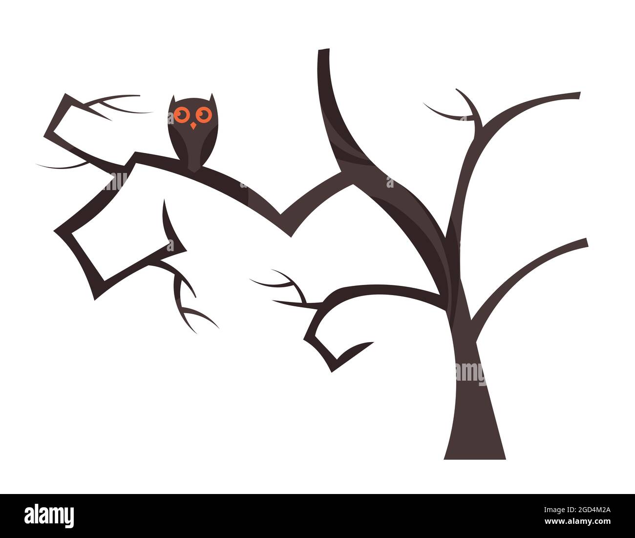 Owl sitting on tree with fallen leaves. Halloween design element. Stock Vector