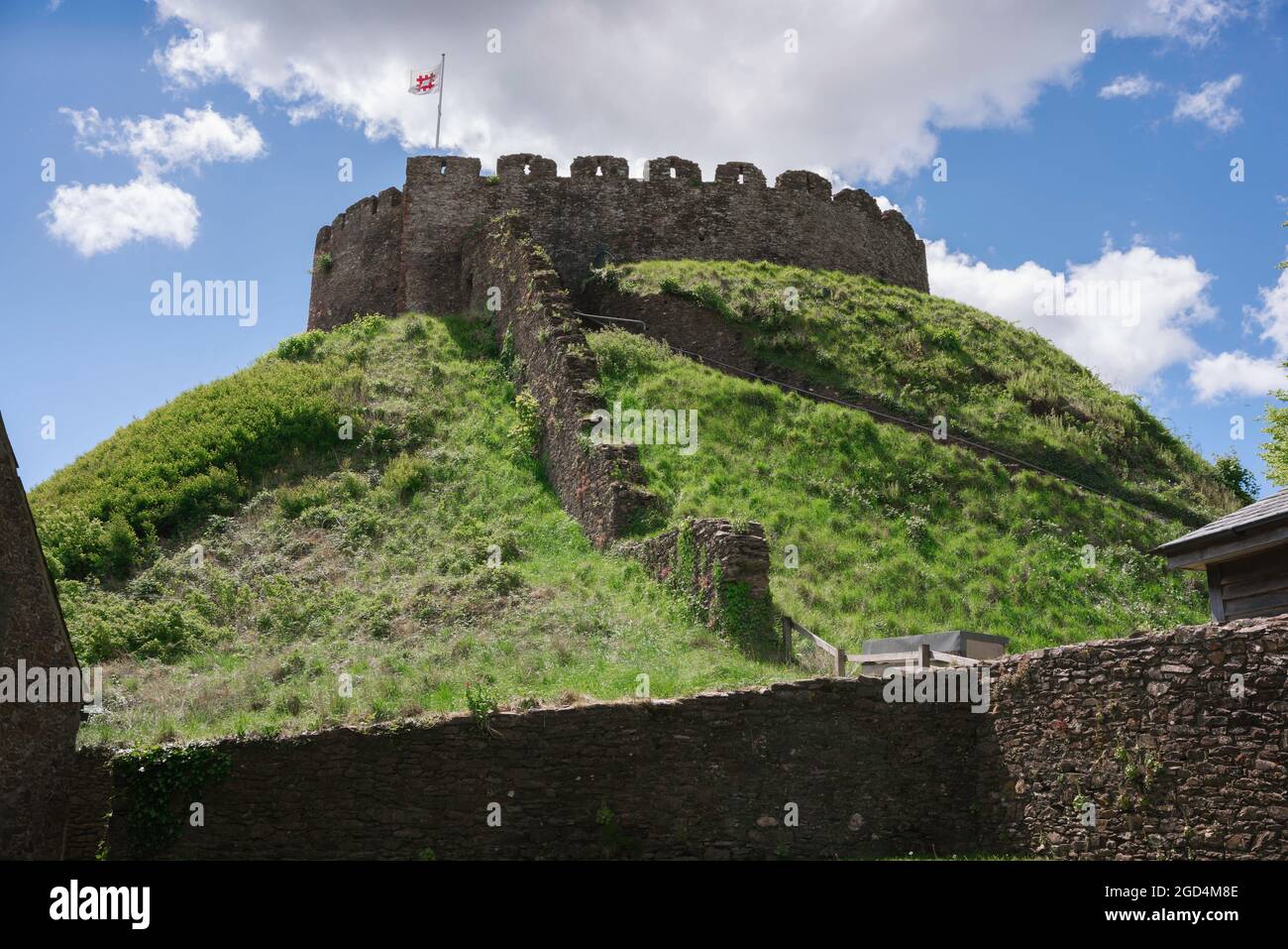Totnes Castle, view of the historic Norman motte and bailey and a