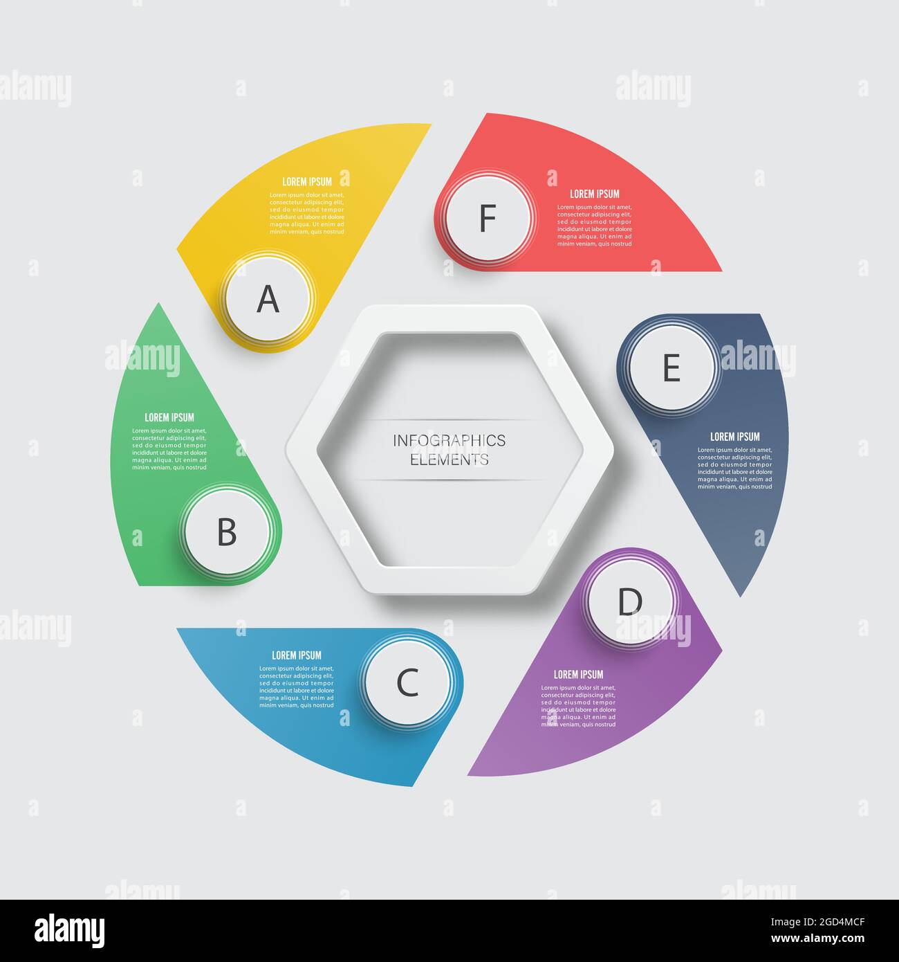 Vector infographic design template. Business concept with 6 options, parts, steps or processes. Can be used for workflow layout, diagram, options Stock Vector