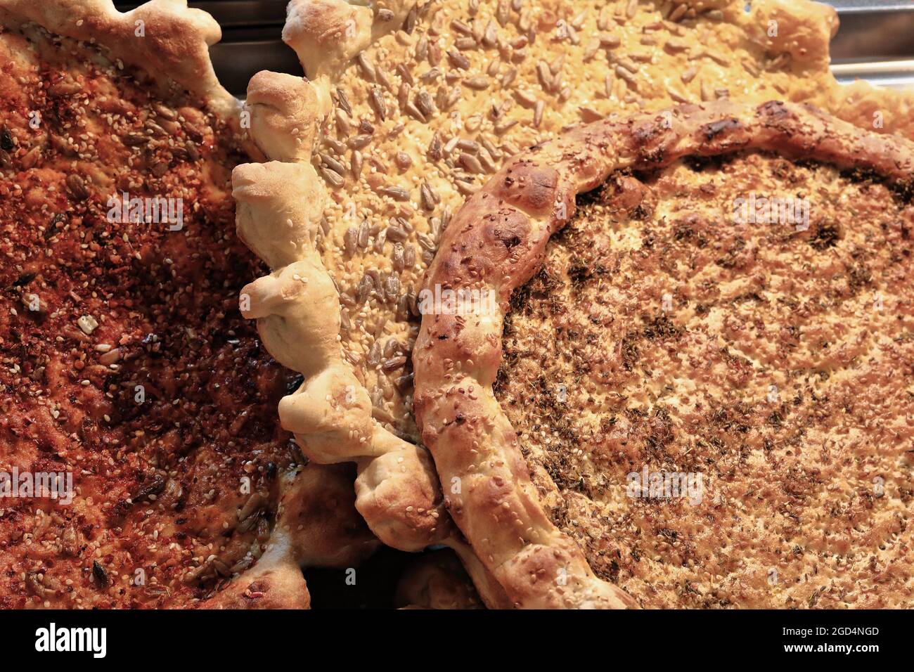 Pieces of nang-naan bread: oven baked-unleavened-flatbread-nuts inlaid on it. Xi'an-China-1541 Stock Photo