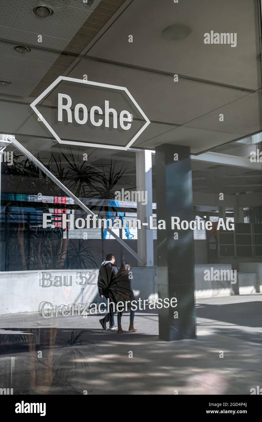 BASEL, SWITZERLAND - MARCH 15, 2020: Hoffmann-La Roche AG is a Swiss multinational healthcare company with a headquarter in Basel. Stock Photo