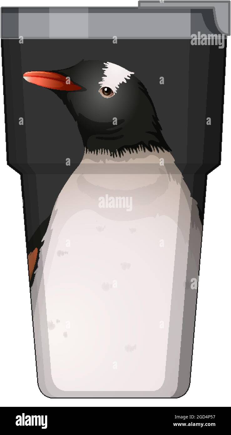 A black thermos flask with penguin pattern illustration Stock Vector