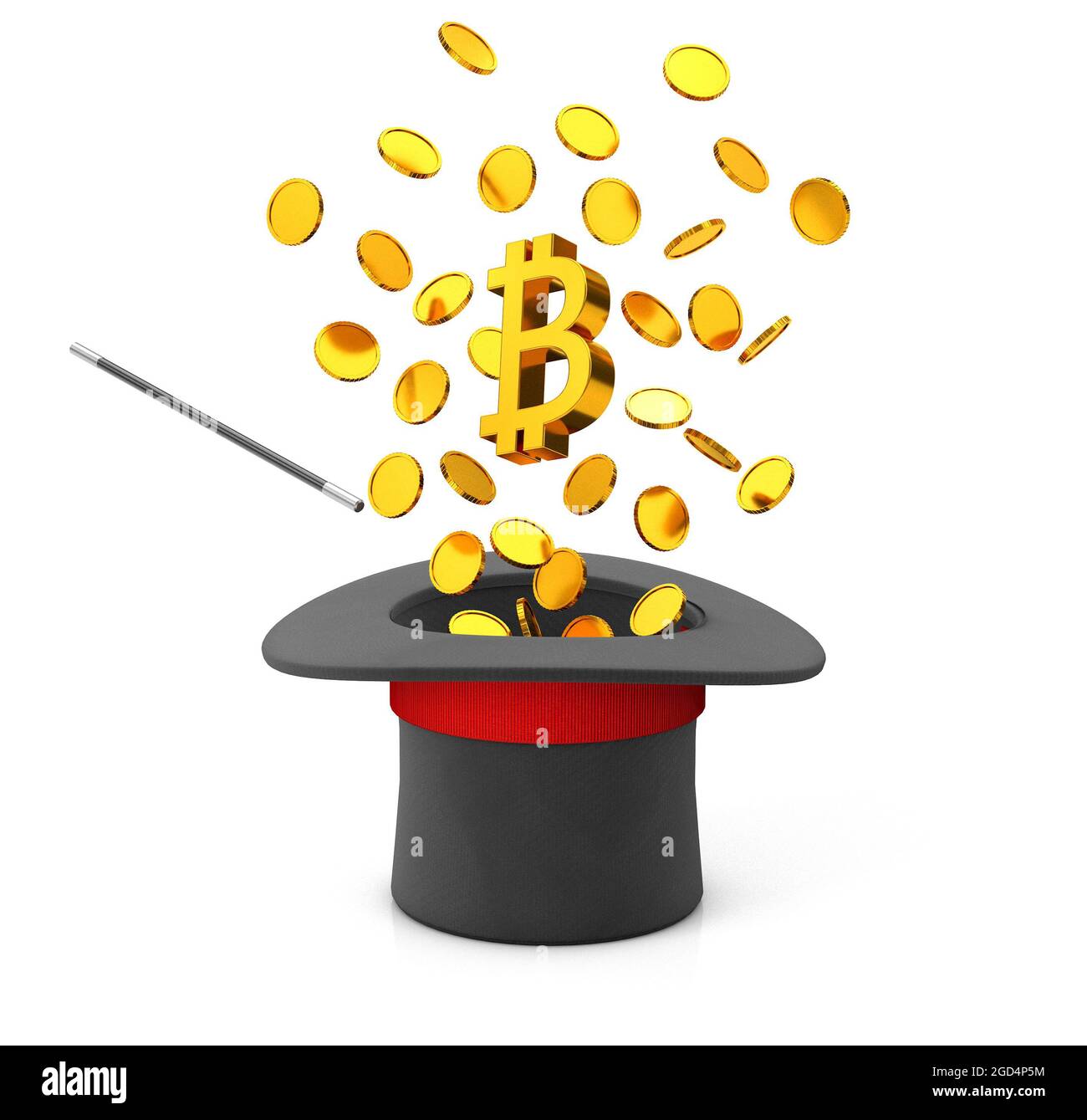Magic hat and bitcoin coins. The magic of creating cryptocurrency. isolated  on white background. 3d render Stock Photo - Alamy