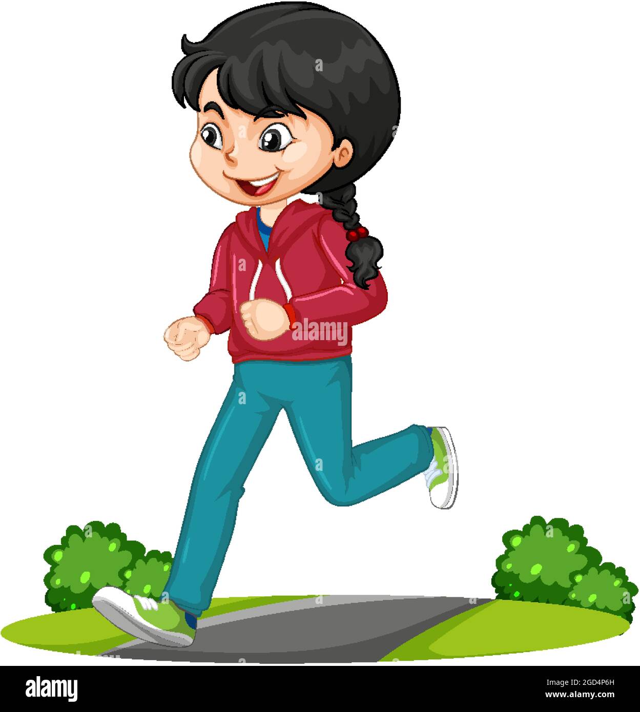 Girl doing running exercise cartoon character isolated illustration