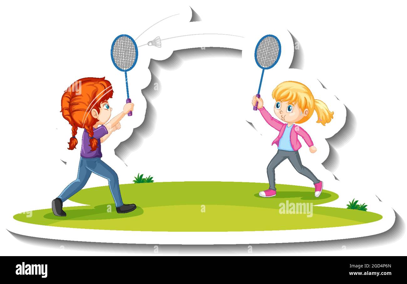 Two girls playing badminton cartoon character sticker illustration Stock  Vector Image & Art - Alamy