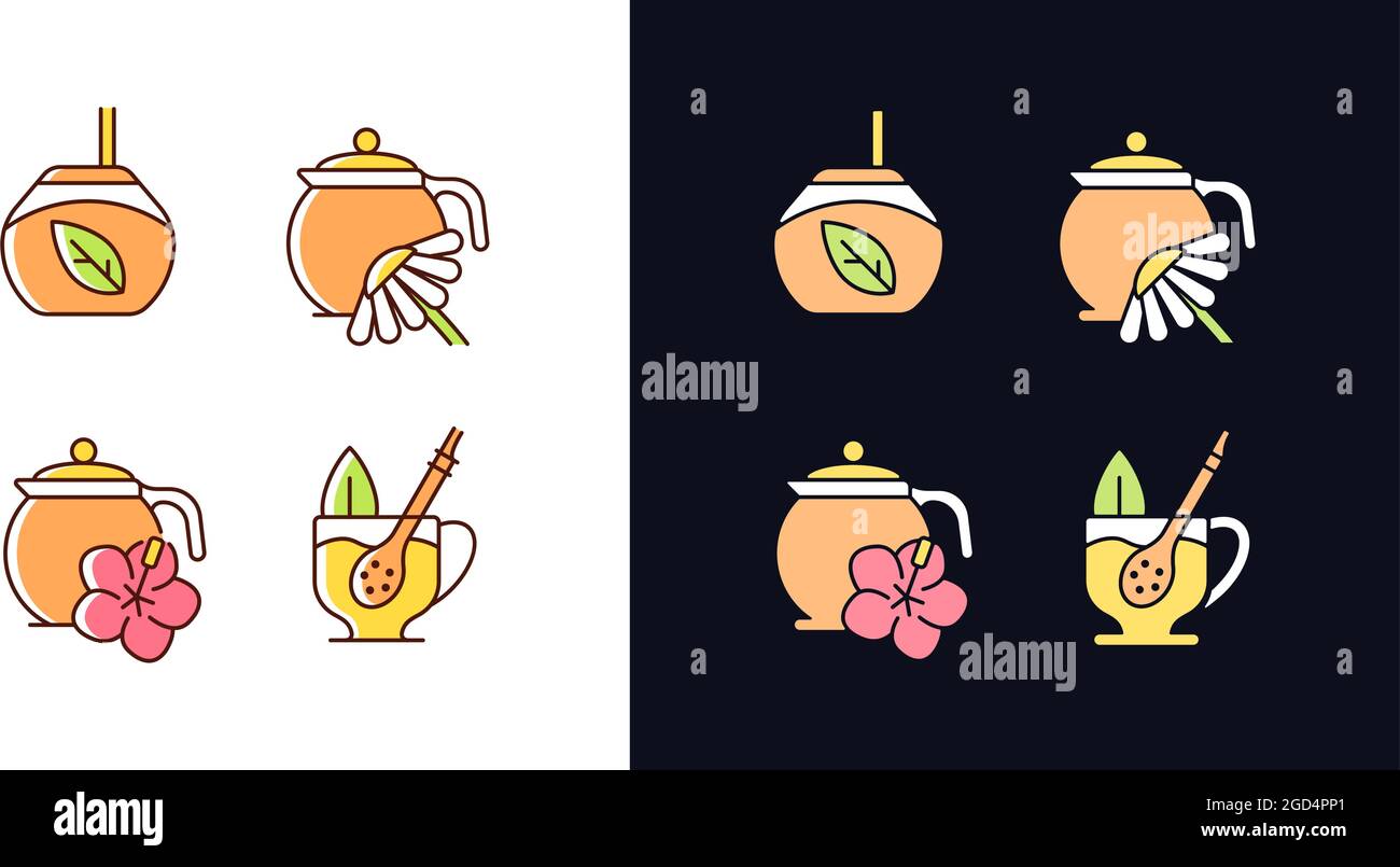 Herbal tea light and dark theme RGB color icons set Stock Vector Image ...