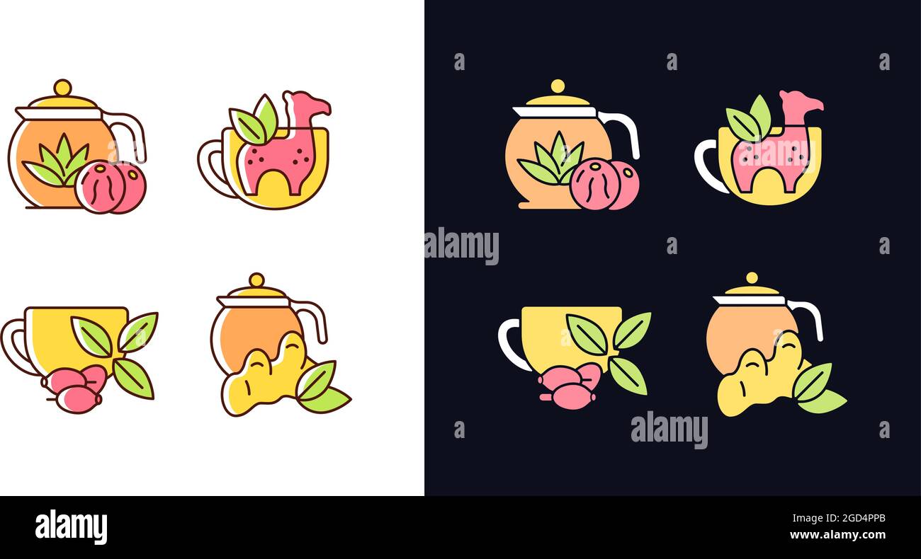 Medicinal tea light and dark theme RGB color icons set Stock Vector ...
