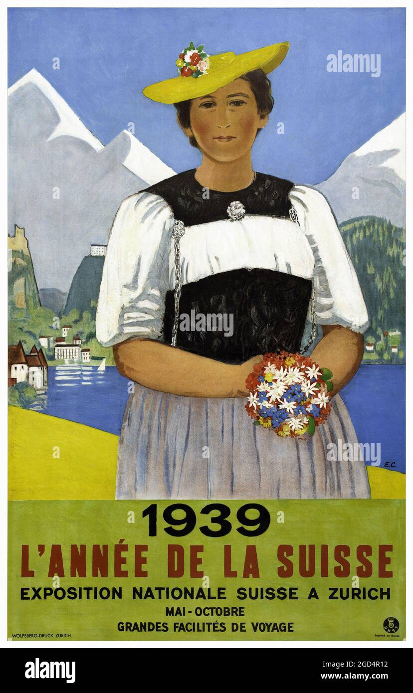 1939. L'année de la Suisse. Exposition nationale suisse à Zürich by Emil Cardinaux (1877-1936). Restored vintage poster published in 1939 in Switzerland. Stock Photo