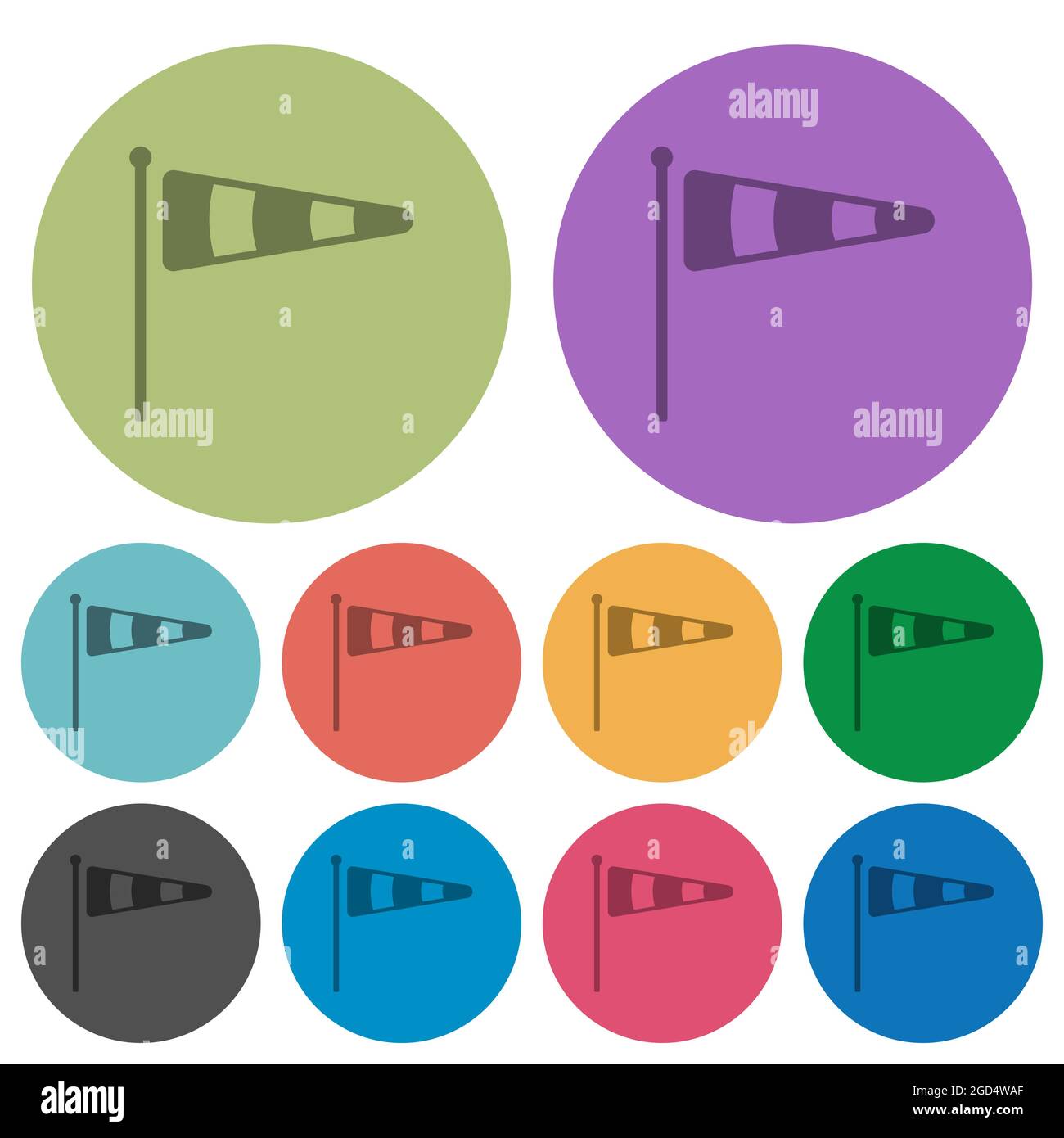 Windsock indicator solid darker flat icons on color round background Stock Vector