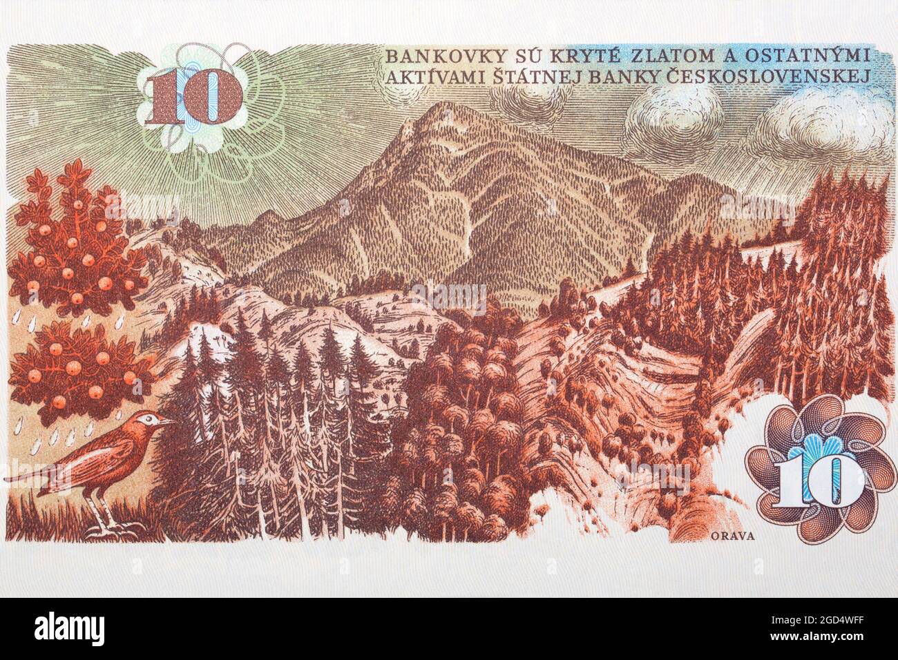 Orava scene from old Czechoslovak money Stock Photo