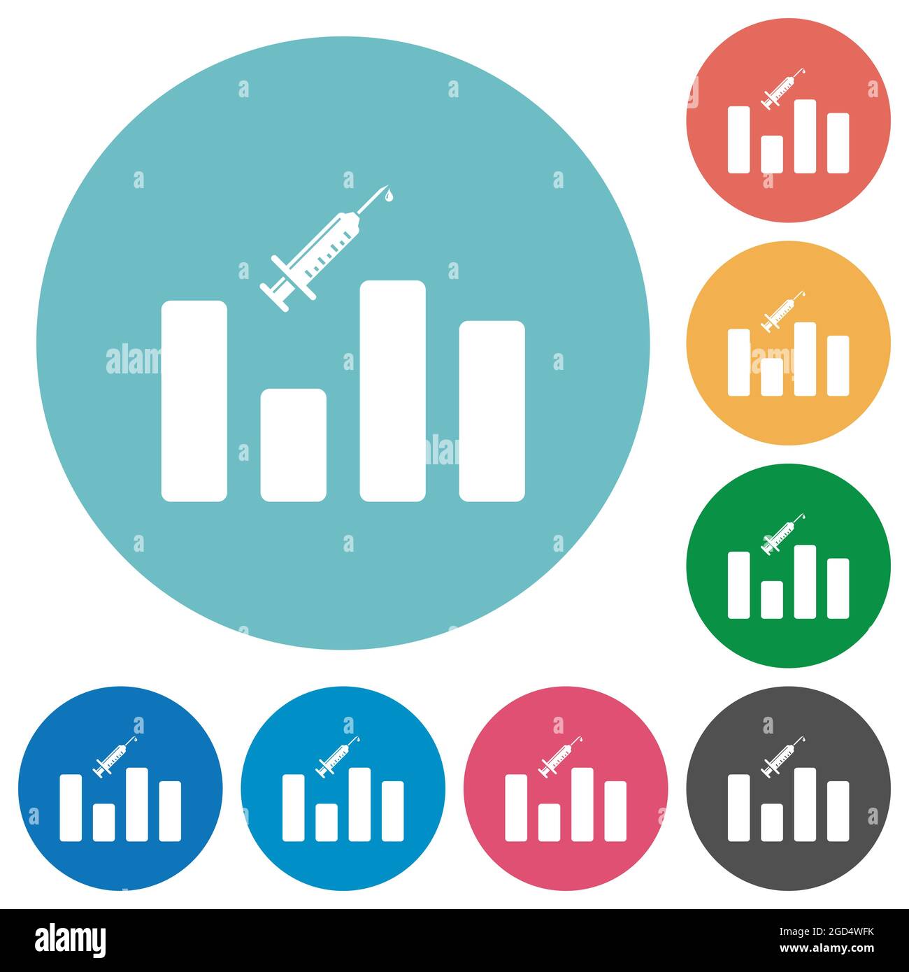 Vaccination graph flat white icons on round color backgrounds Stock ...