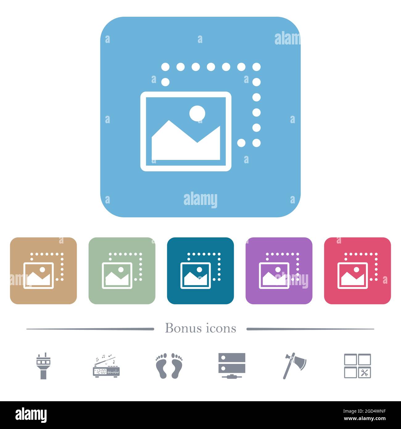 Drag image to bottom left white flat icons on color rounded square ...