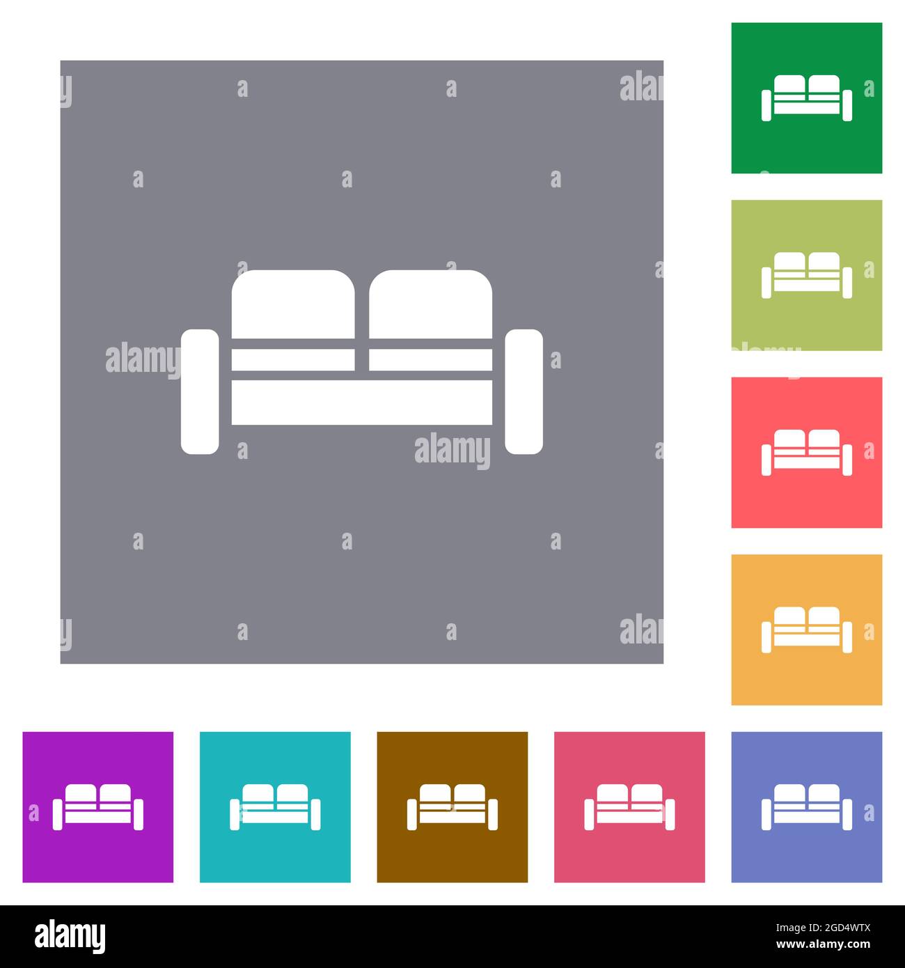 Sofa flat icons on simple color square backgrounds Stock Vector Image ...