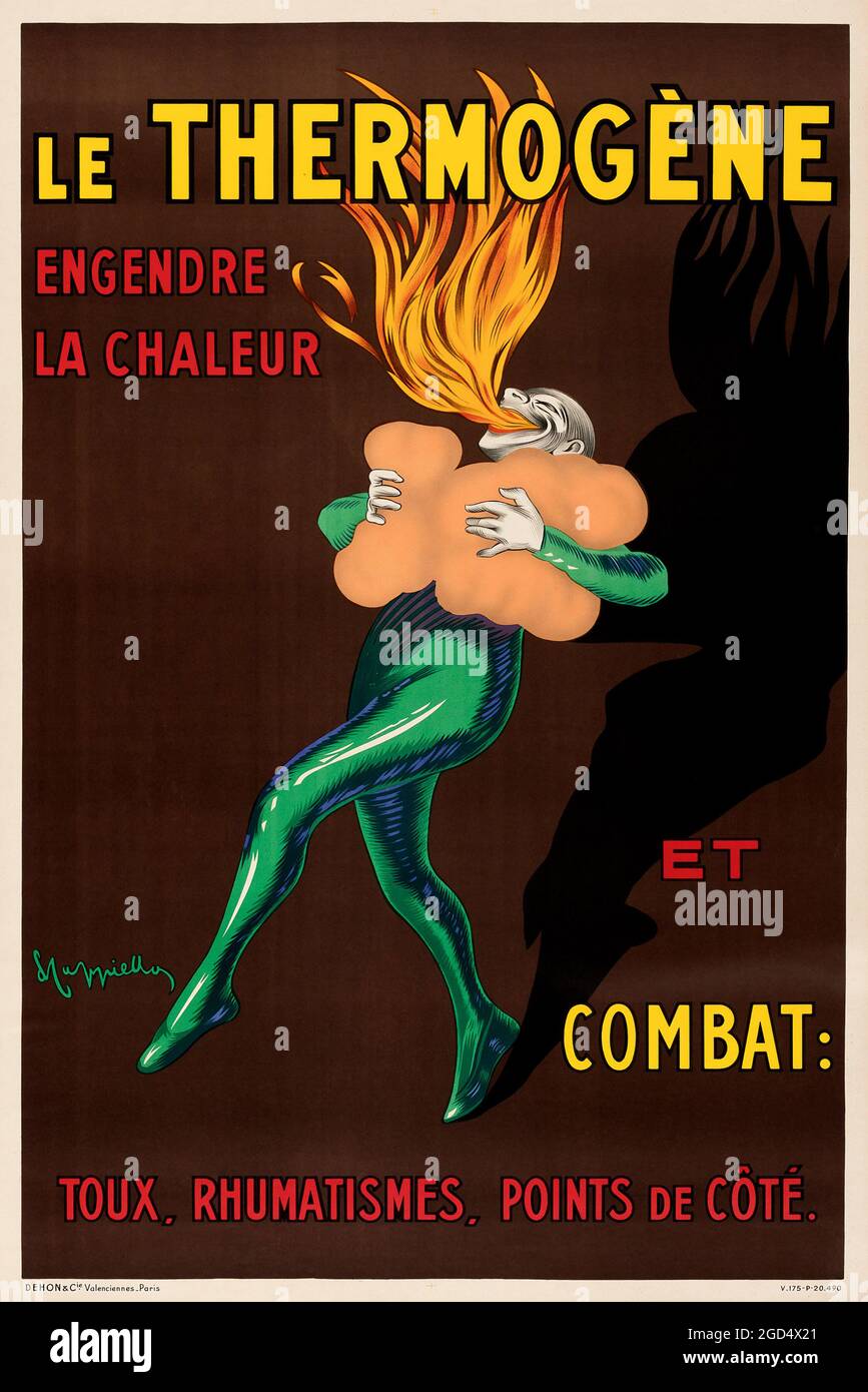 French Poster – Artwork by Leonetto Cappiello. High resolution. Digitally enhanced / improved. Thermogène warms you up. 1909. Stock Photo