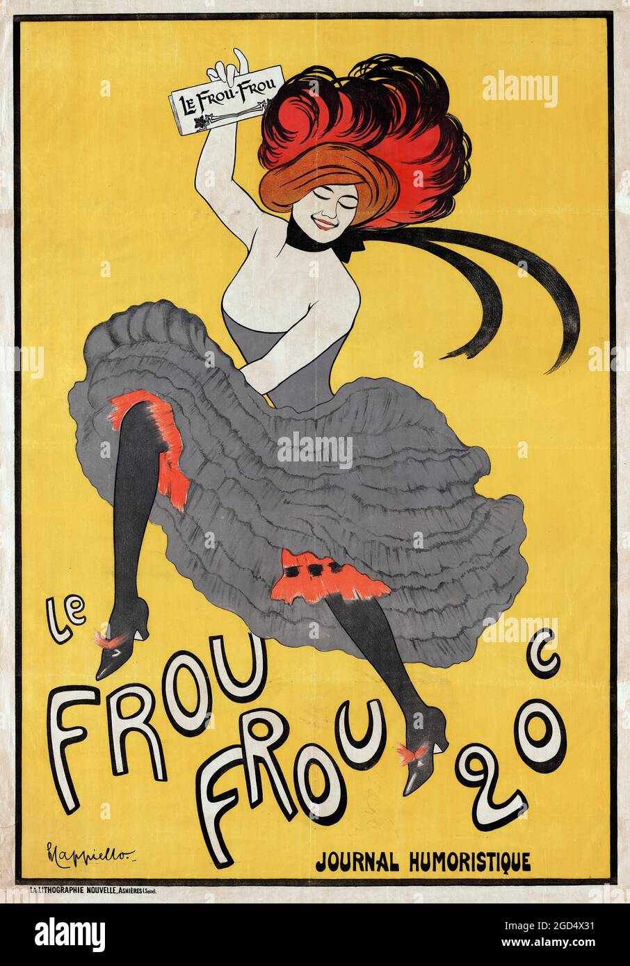 French Poster – Artwork by Leonetto Cappiello. Le Frou Frou 20', journal humoristique. Can-can dancer. 1899. Belle époque poster. Stock Photo