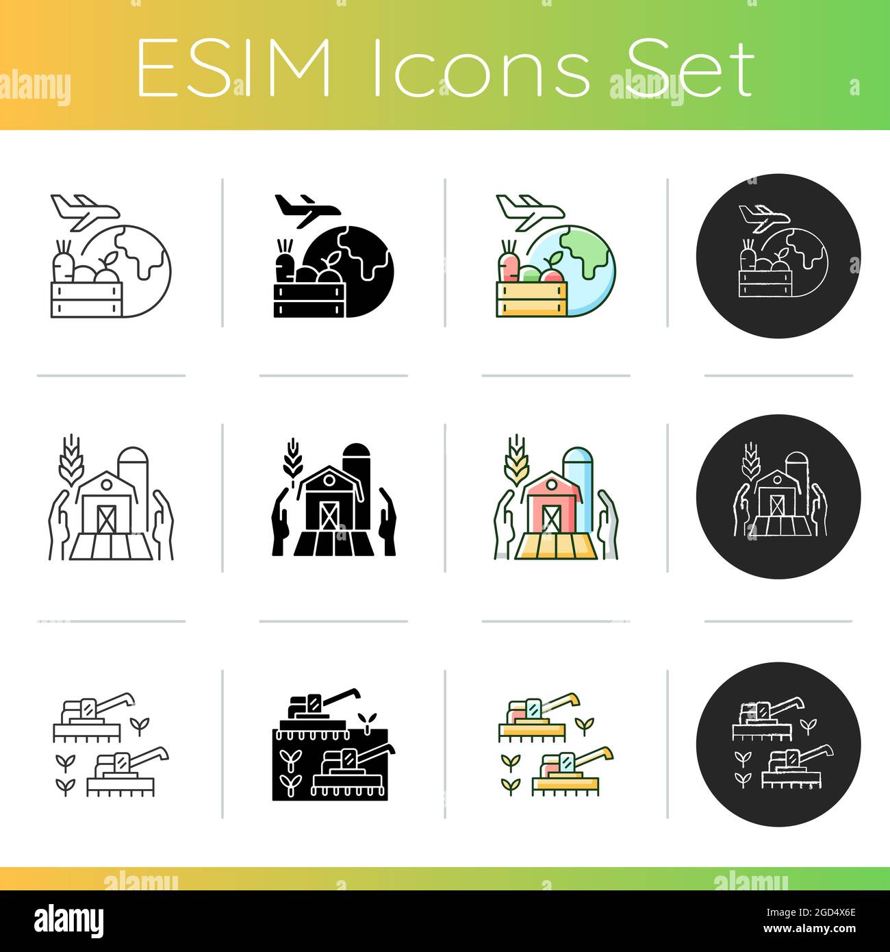 Work on farm icons set Stock Vector