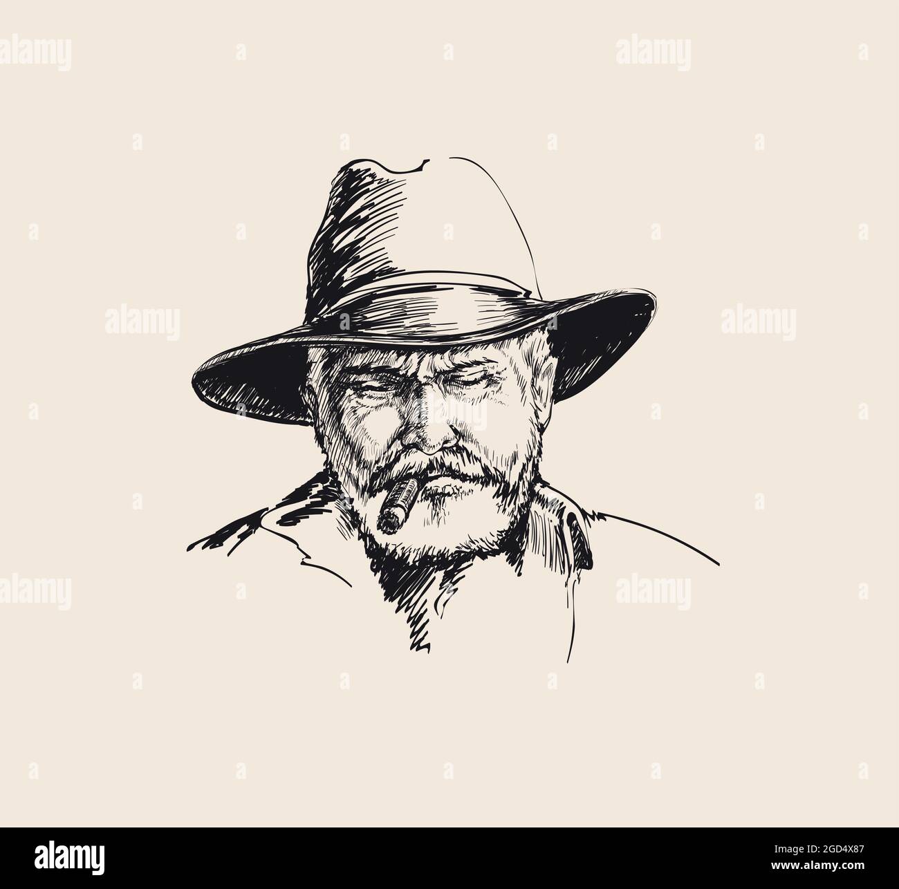 Portrait Cowboy, farmer. rancher . Hand drawn sketch vector ...