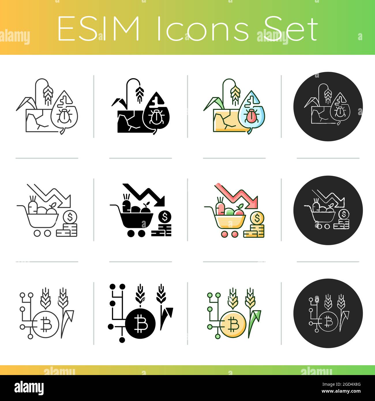 Agricultural innovations icons set Stock Vector