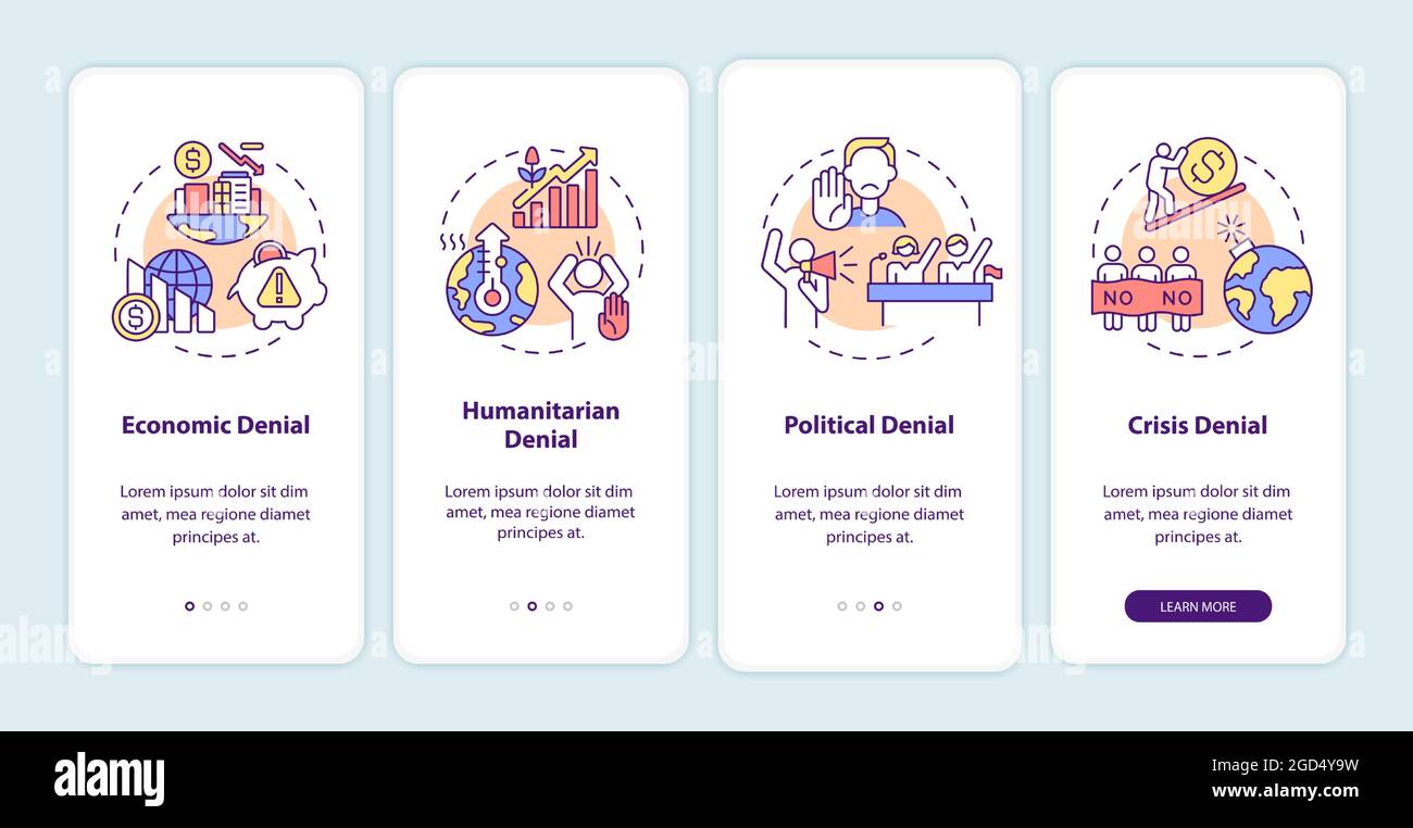 Humanitarian denial onboarding mobile app page screen Stock Vector