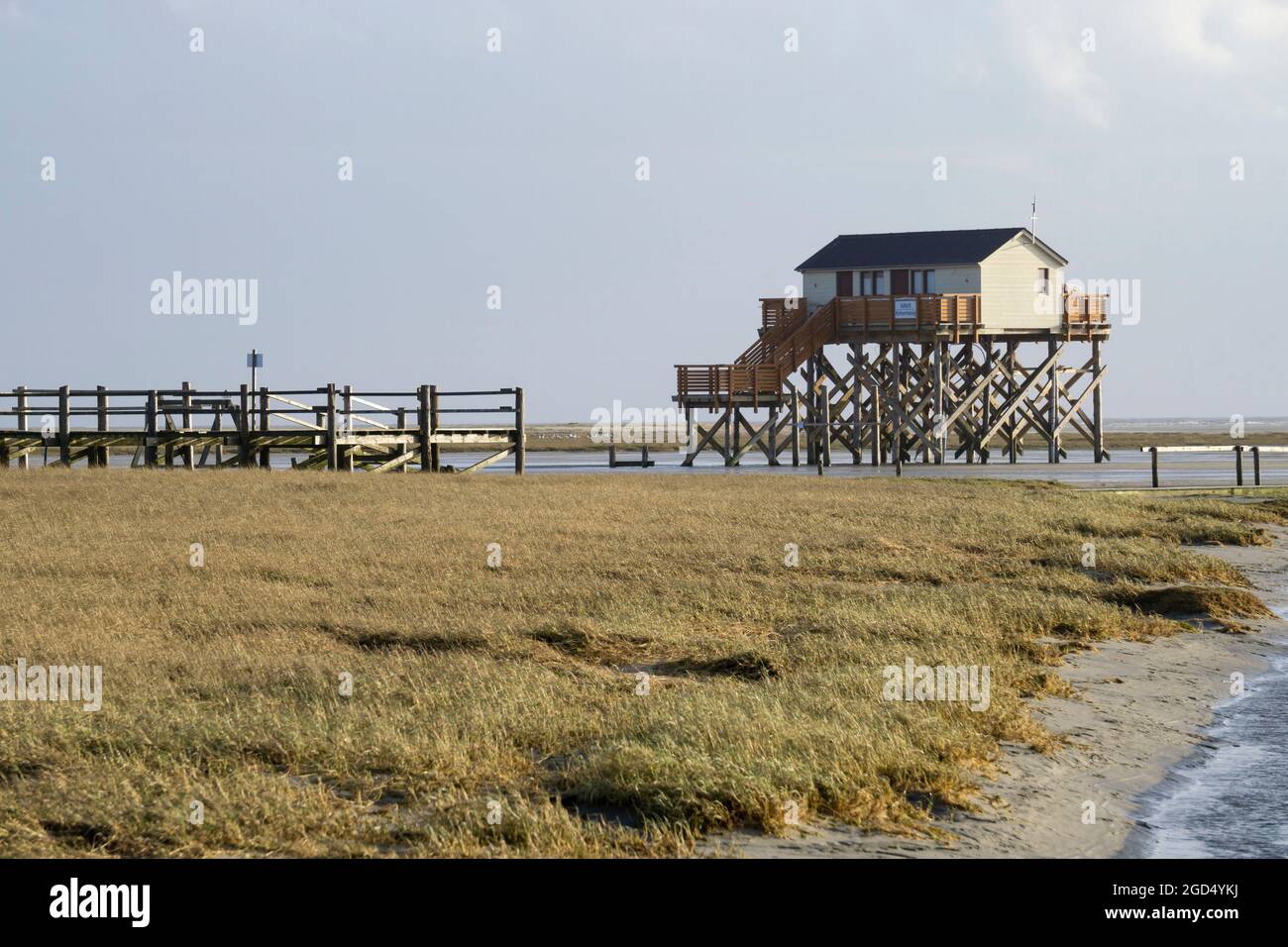 geography / travel, Germany, Schleswig-Holstein, North Frisia, St. Peter-Ording, pile dwellings, ADDITIONAL-RIGHTS-CLEARANCE-INFO-NOT-AVAILABLE Stock Photo
